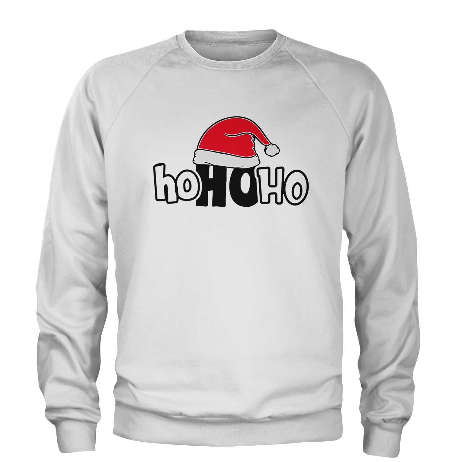 Ho Ho Ho Santa Christmas Hat Adult Crewneck Sweatshirt White