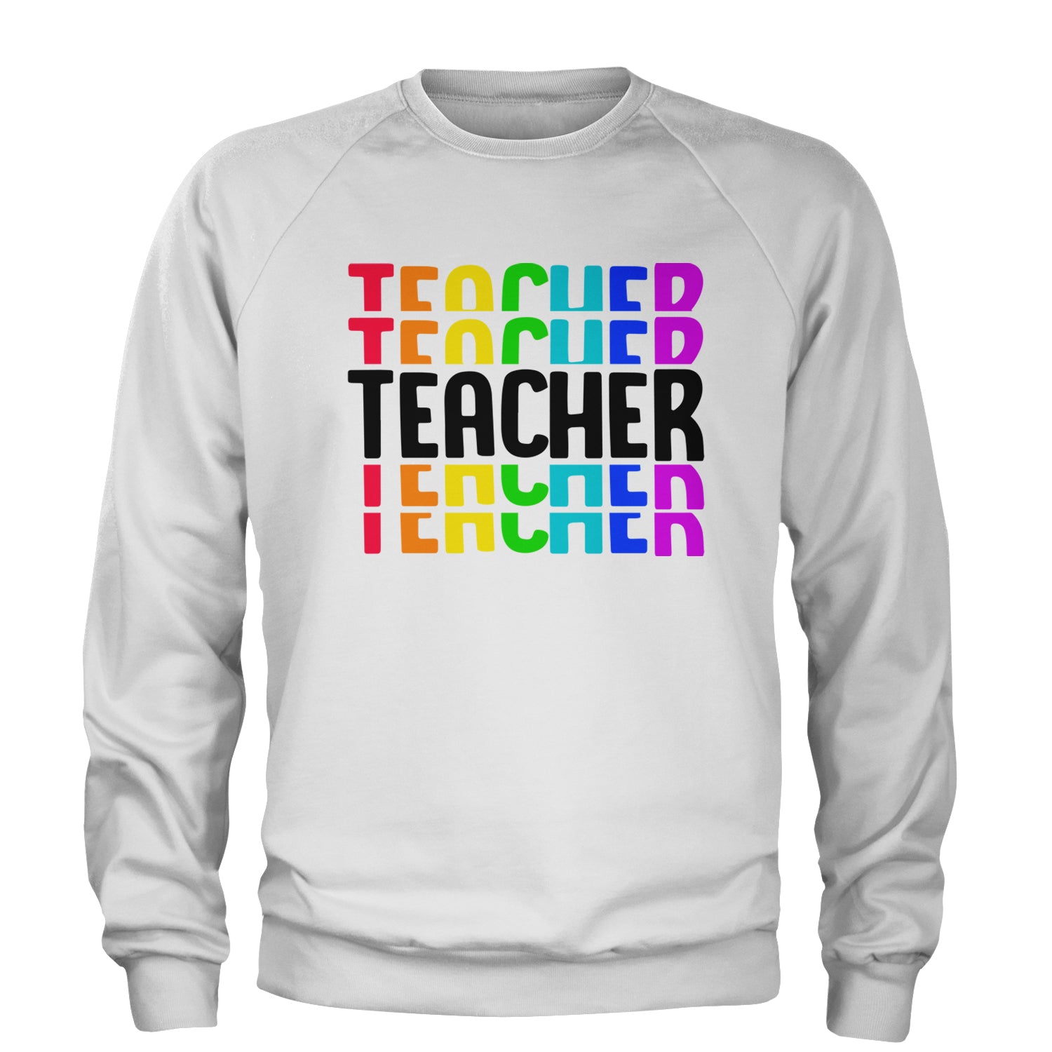 Teacher Repeated Rainbow Pattern Adult Crewneck Sweatshirt White