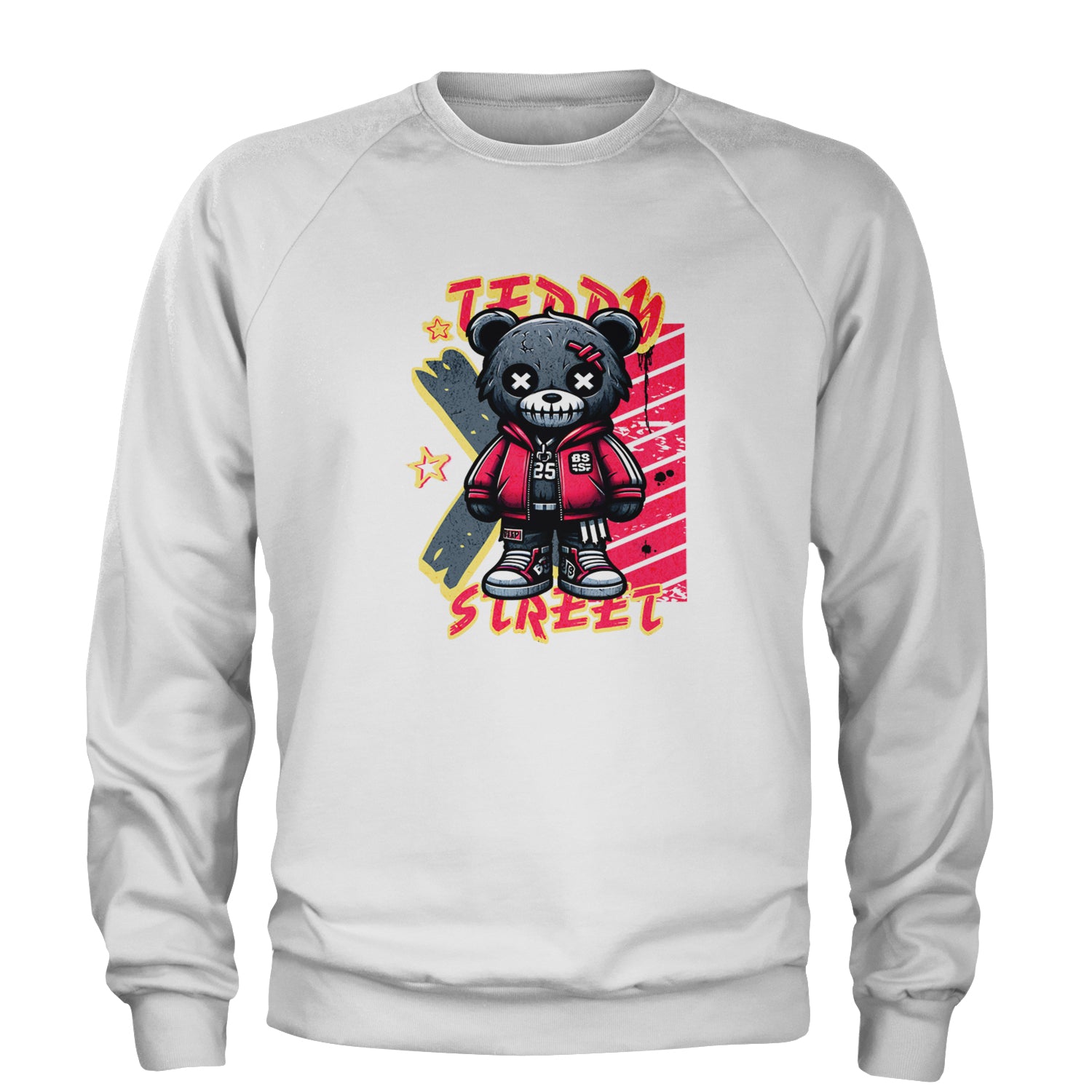 Teddy Attitude Urban Graffiti Bear Adult Crewneck Sweatshirt White