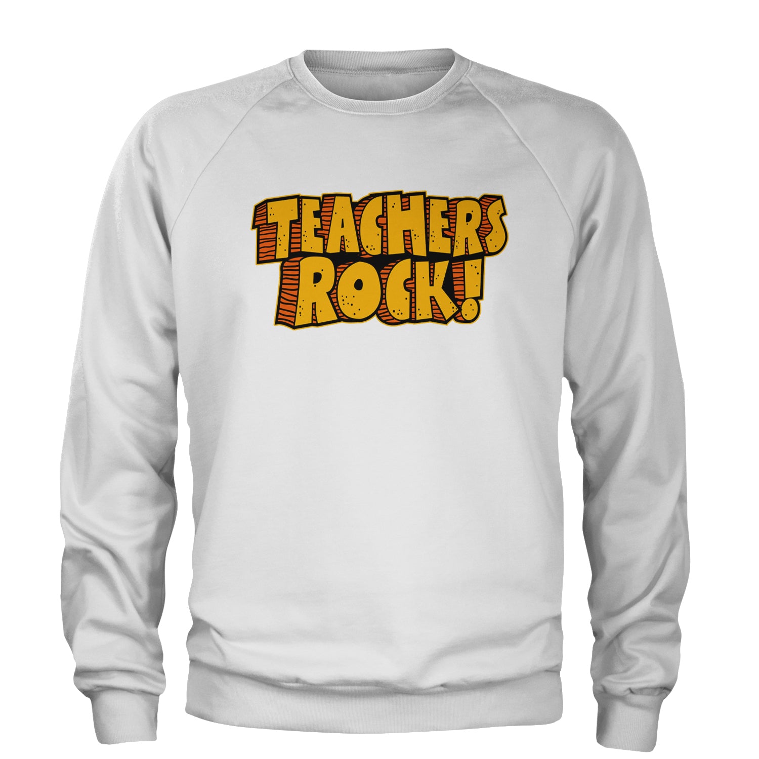 Teachers Rock Retro Adult Crewneck Sweatshirt White