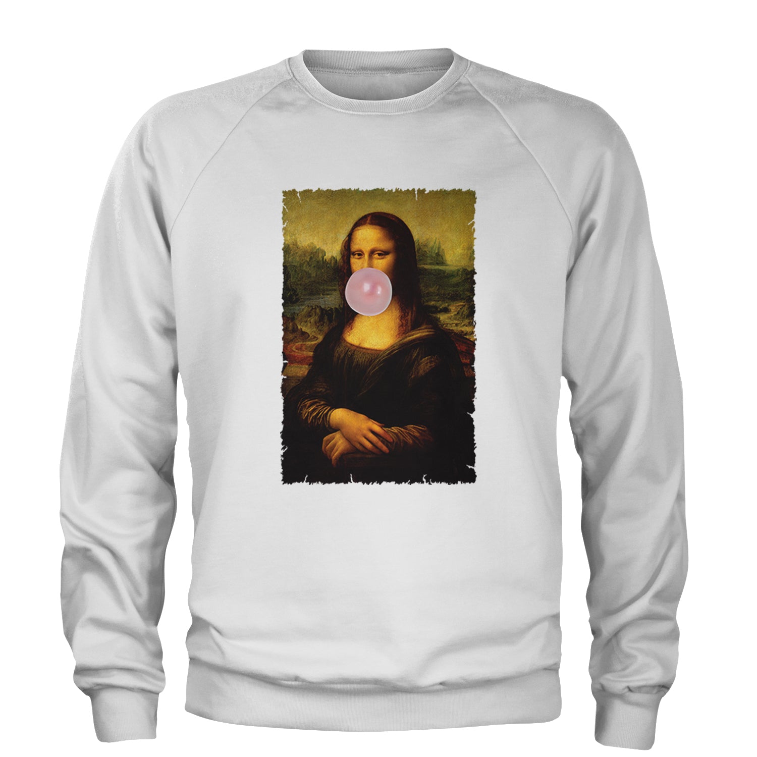 Mona Lisa Smile Pink Bubble Gum Da Vinci Icon Adult Crewneck Sweatshirt White