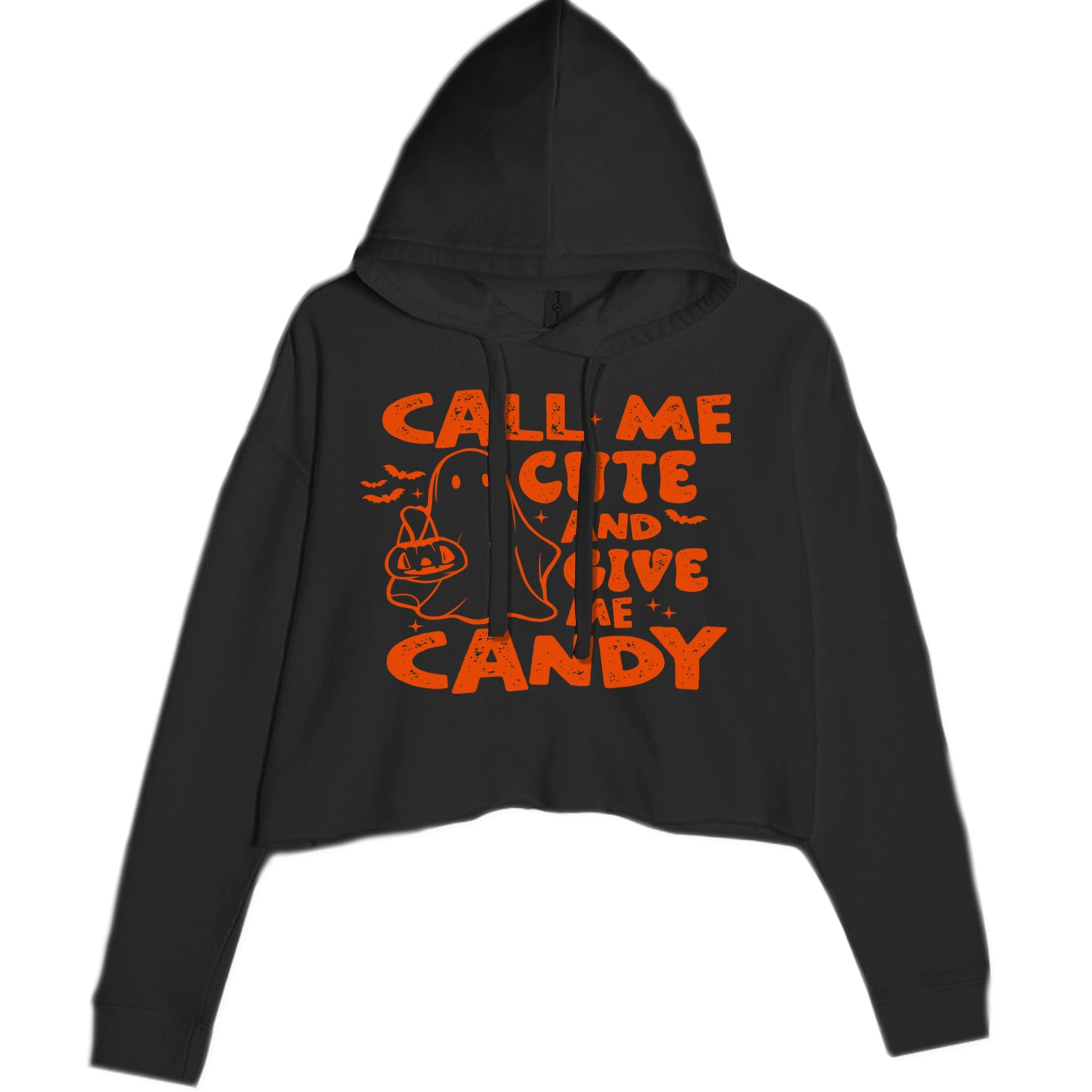 Call Me Cute And Give Me Candy Cropped Hoodie Sweatshirt Black