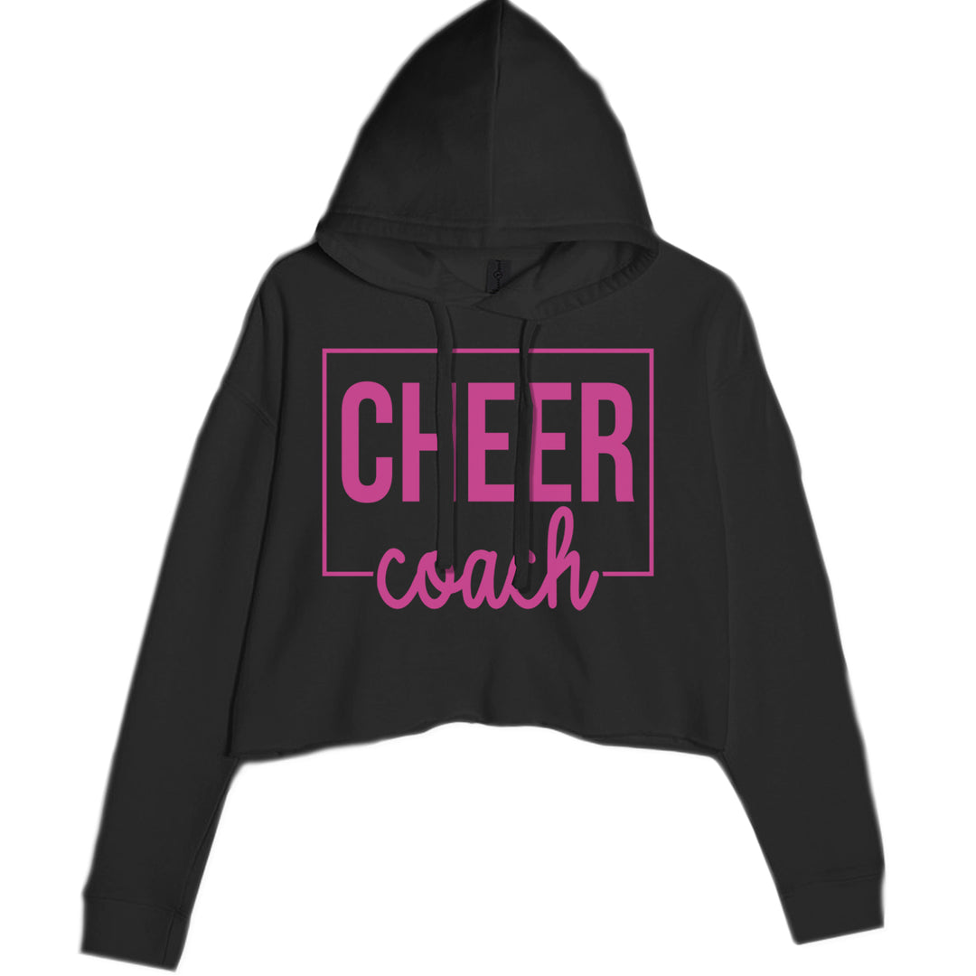 Women's Cropped Fleece Hoodie with bold "CHEER" text and playful "coach" script graphic
