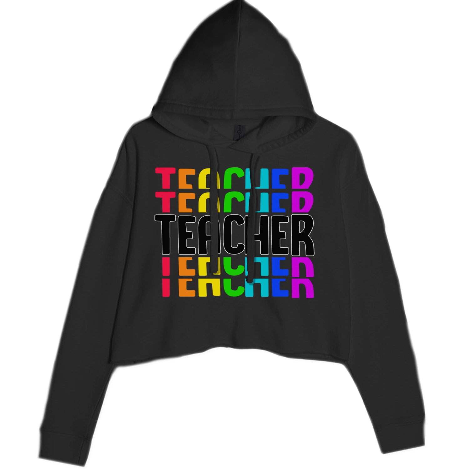 Teacher Repeated Rainbow Pattern Cropped Hoodie Sweatshirt Charcoal Grey