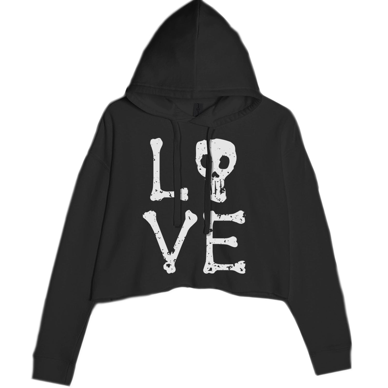 Love Skeleton Bones Cropped Hoodie Sweatshirt Black