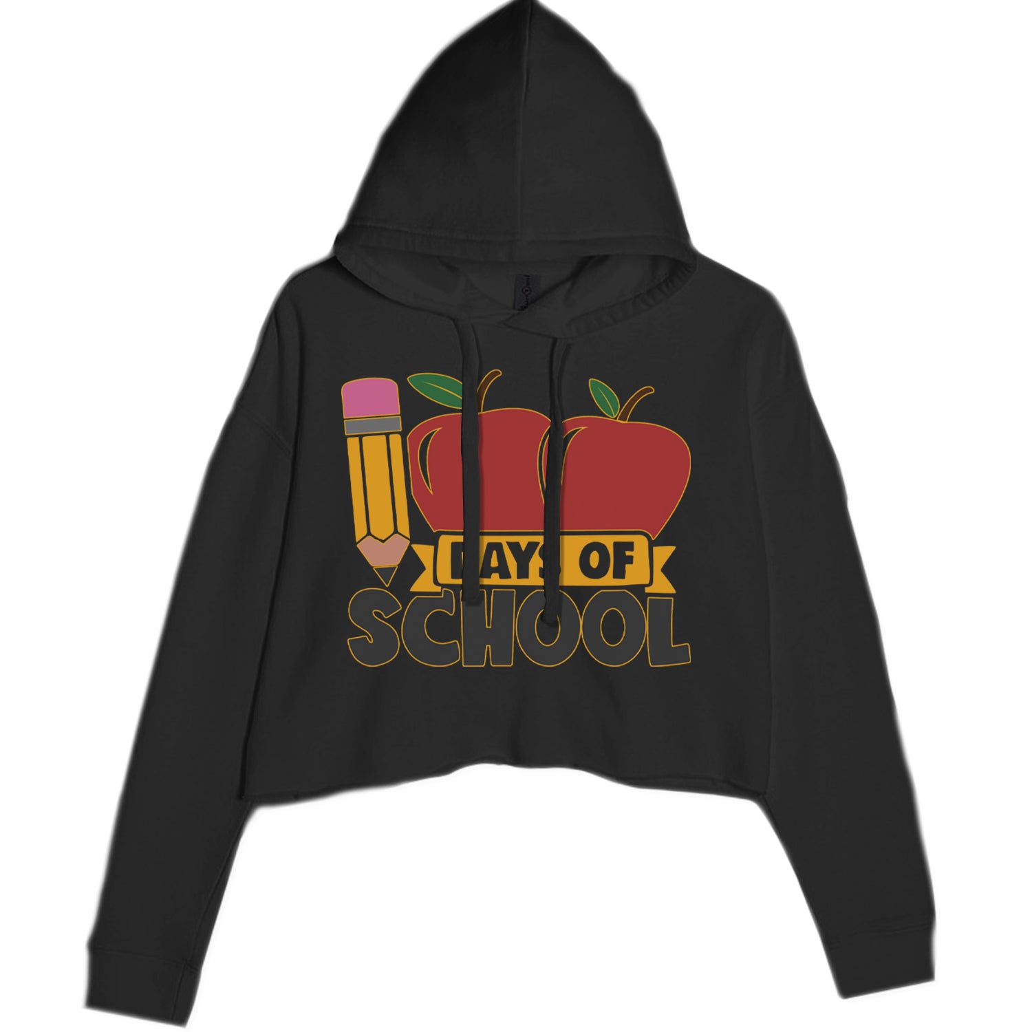 100 Days Of School Apple Pencil Cropped Hoodie Sweatshirt Charcoal Grey