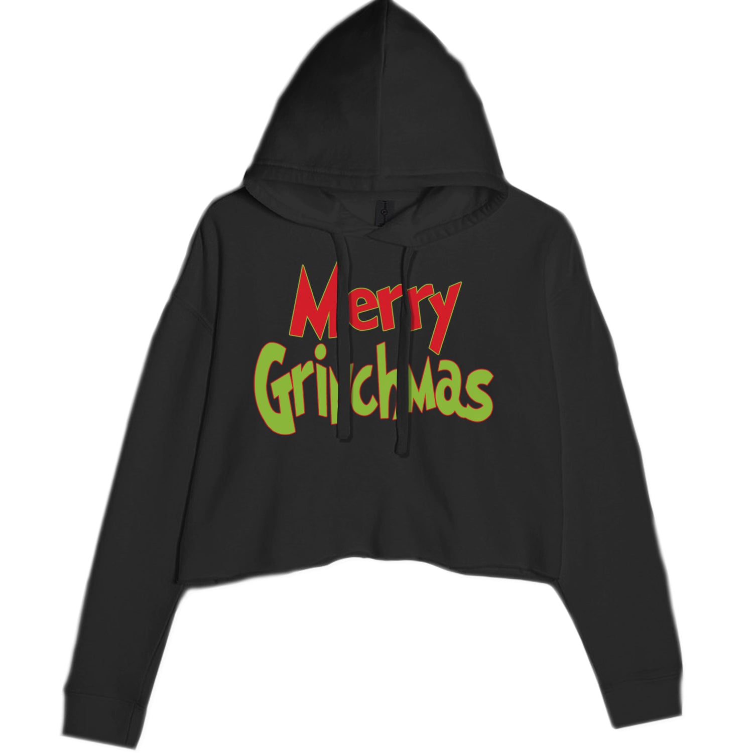 Merry Grinchmas Jolly Merry Christmas Cropped Hoodie Sweatshirt Black