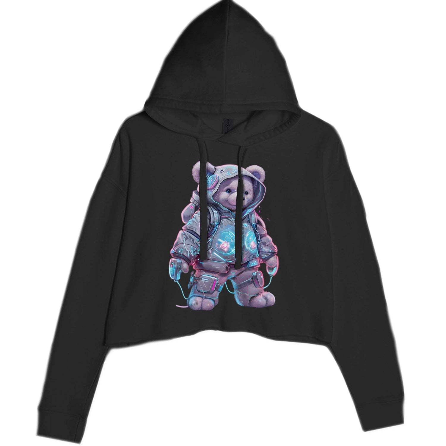 Cyberpunk Adventure Urban Graffiti Bear Cropped Hoodie Sweatshirt Black