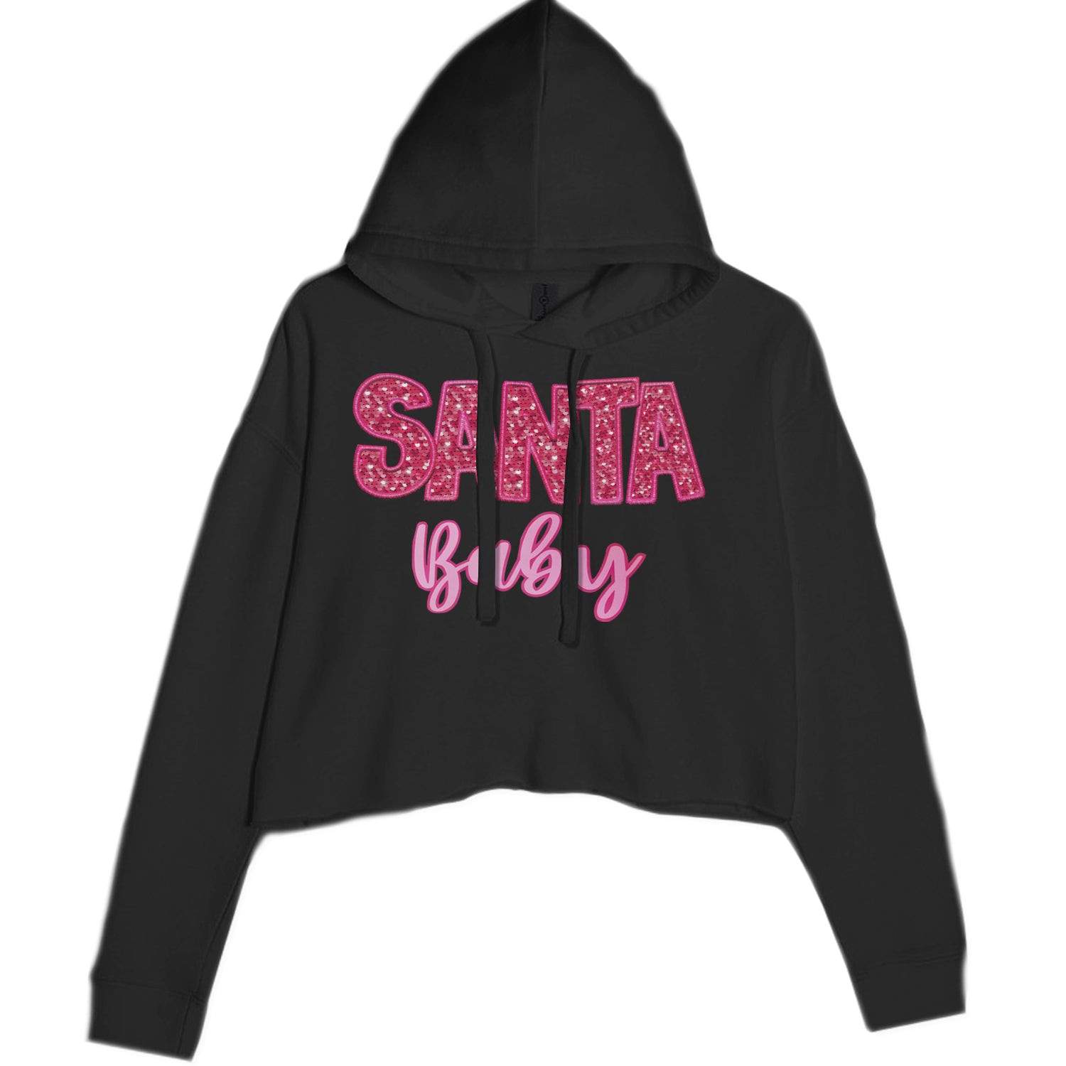 Santa Baby Faux Patch and Sequins Cropped Hoodie Sweatshirt Lavender