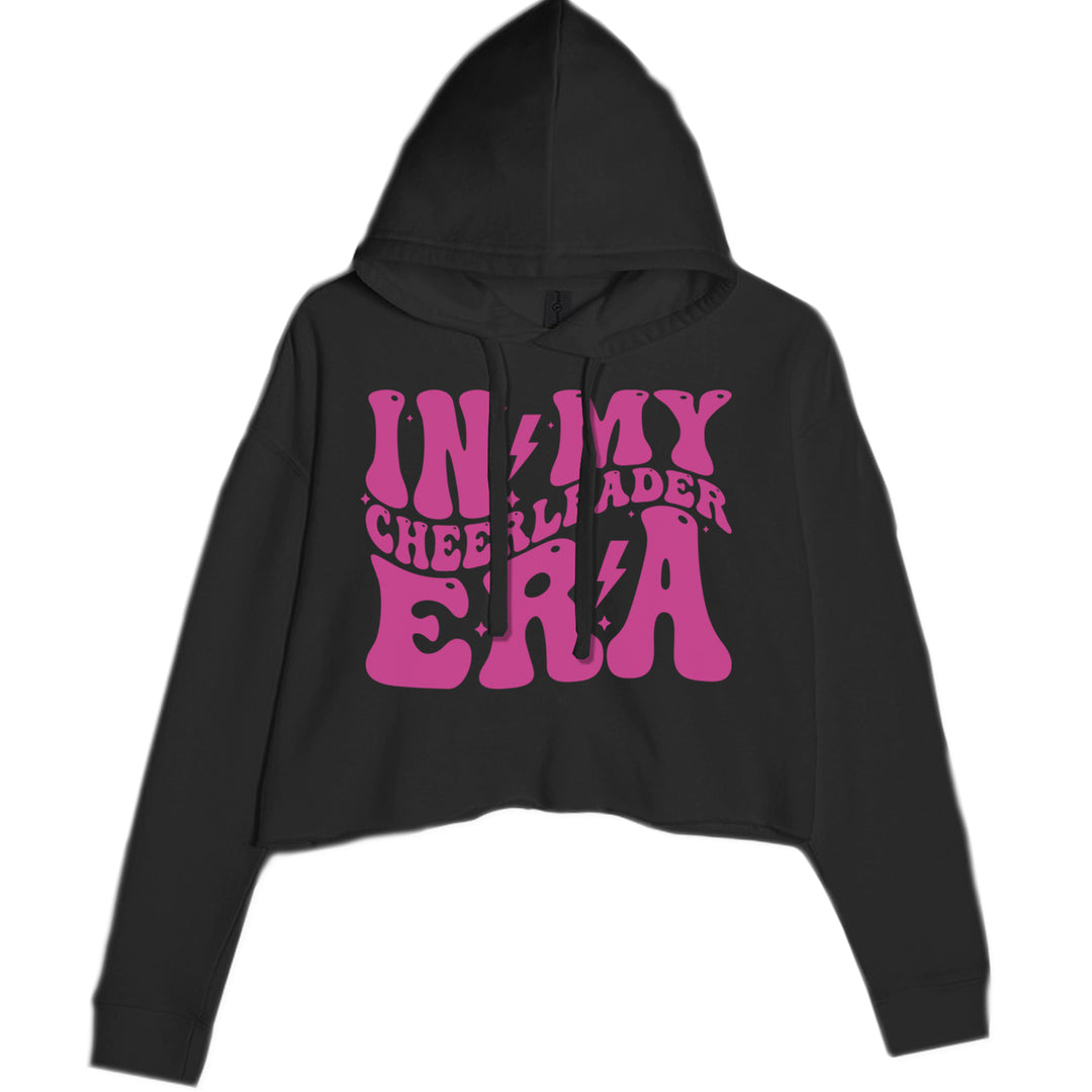 Women's Cropped Fleece Hoodie with bold "IN MY CHEERLEADER ERA" cheer lettering design