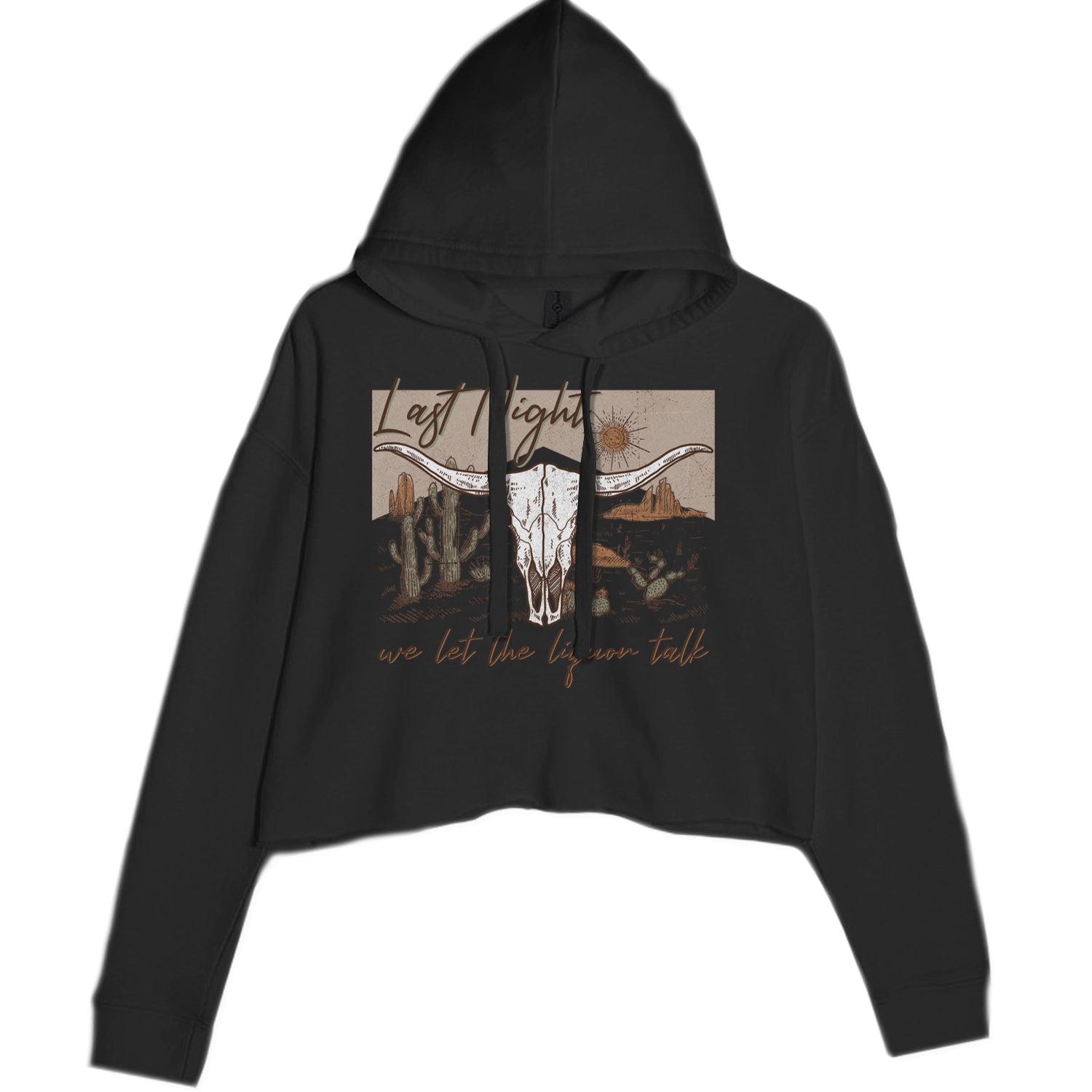Last Night We Let The Liquor Talk Country Music Western Cropped Hoodie Sweatshirt Blue Clouds
