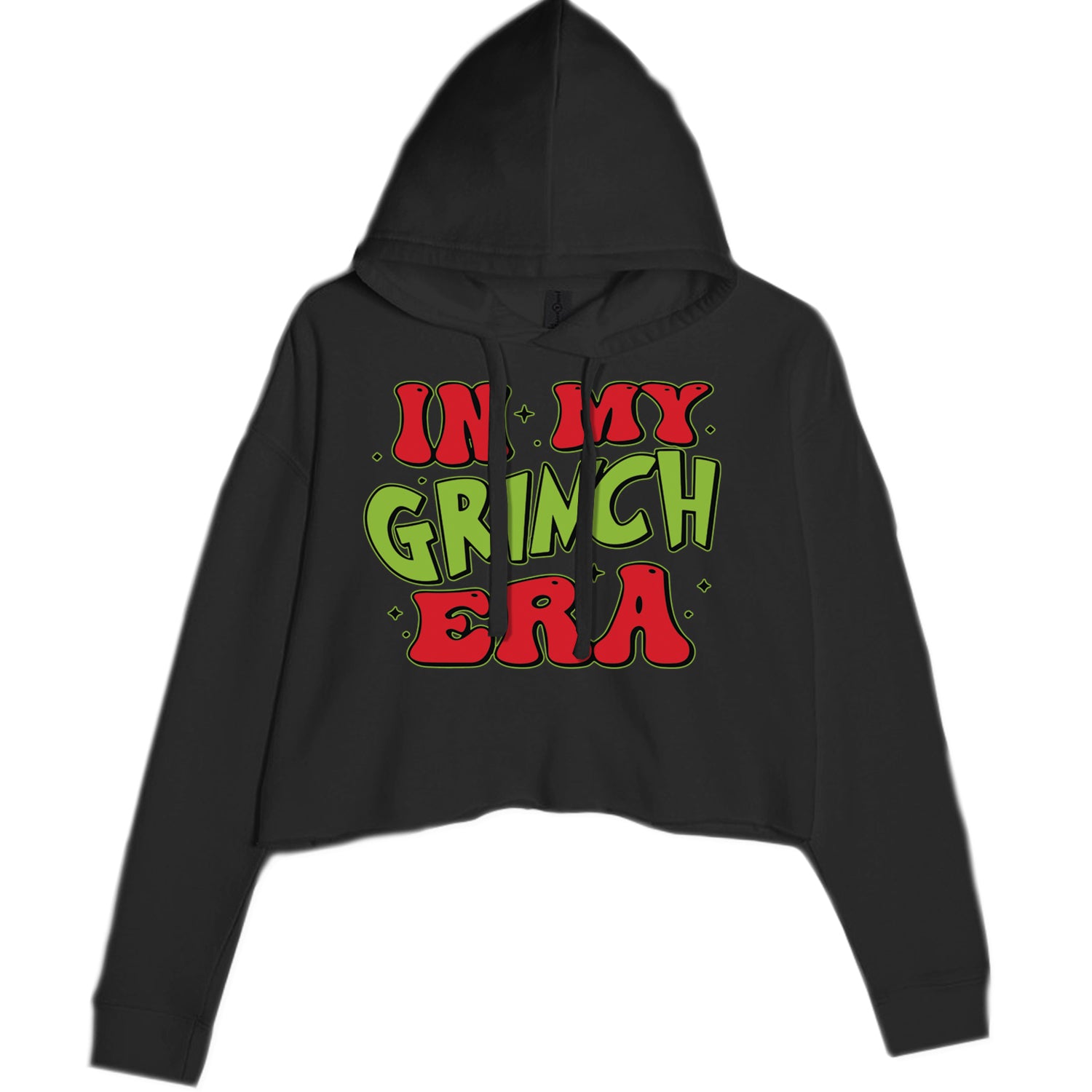 In My Gr-nch Era Jolly Merry Christmas Cropped Hoodie Sweatshirt Black