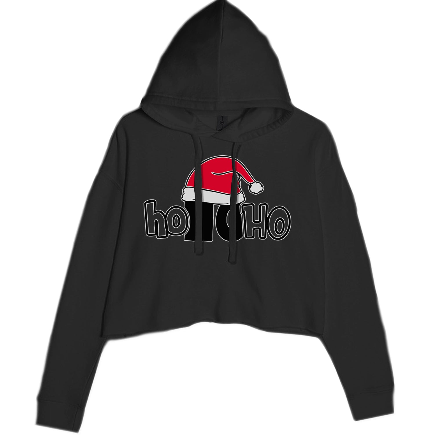 Ho Ho Ho Santa Christmas Hat Cropped Hoodie Sweatshirt Black