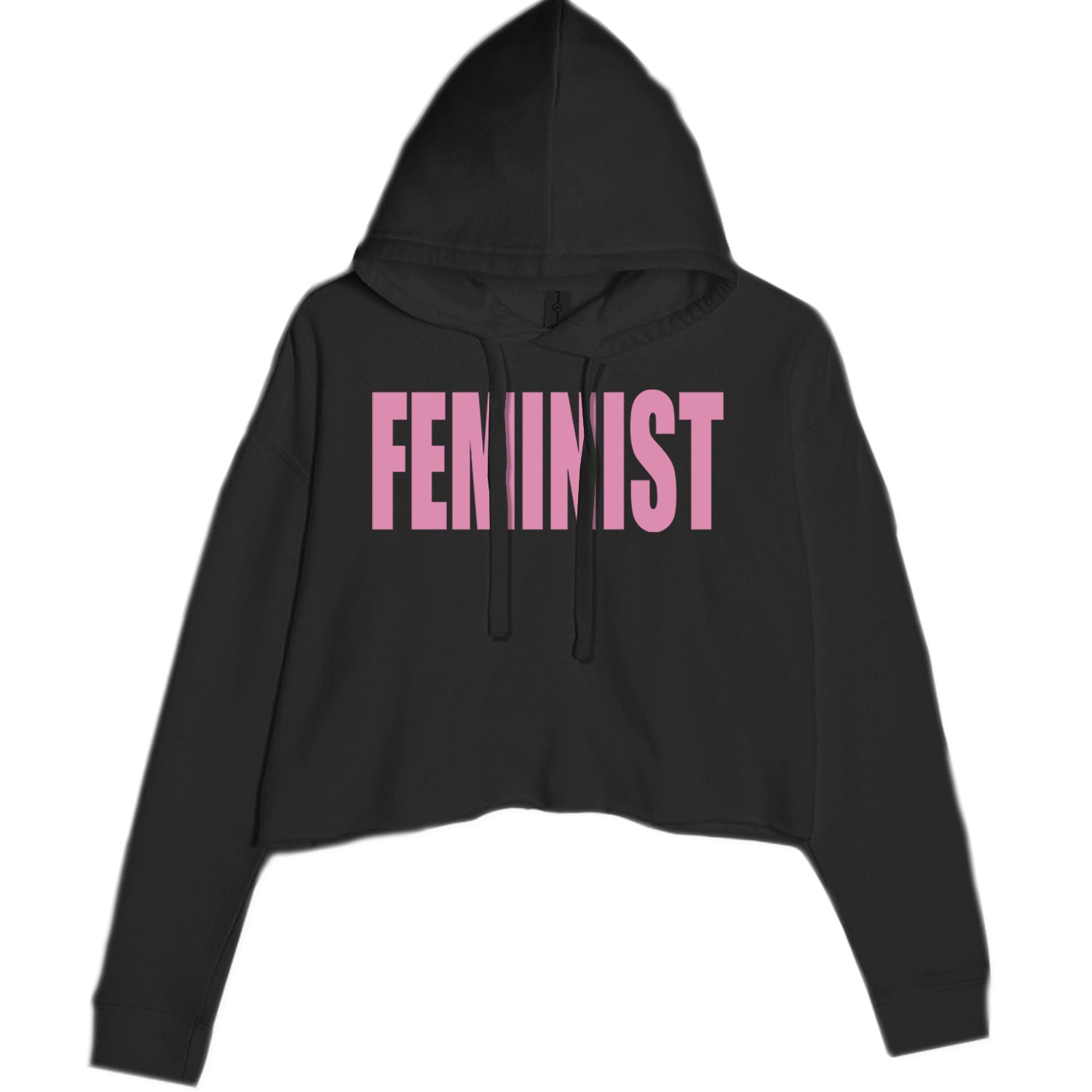 Feminist (Pink Print) Cropped Hoodie Sweatshirt Black