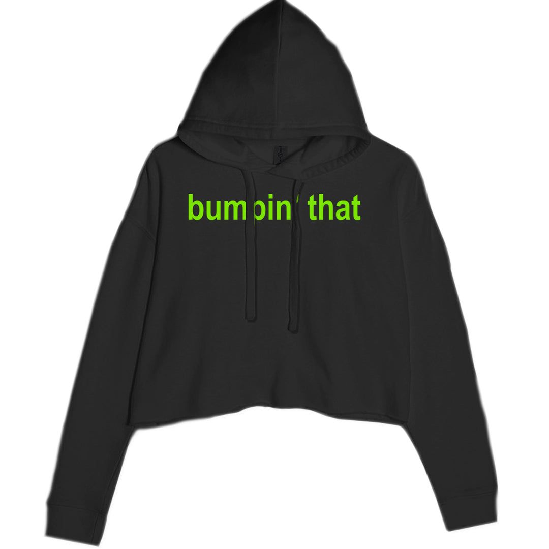 Bumpin' that lyric-inspired text graphic on a women's cropped fleece hoodie with a two-panel hood and raw-edge waist hem