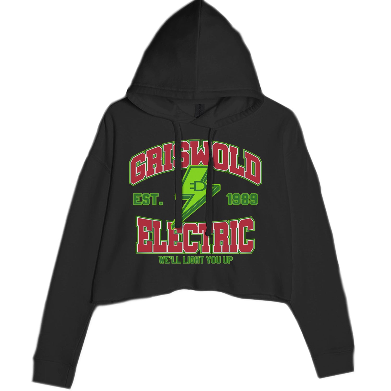 Griswold Electric We'll Light You Up Cropped Hoodie Sweatshirt Black