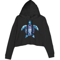 Ocean Aura Tie-Dye Sea Turtle Cropped Hoodie Sweatshirt Black