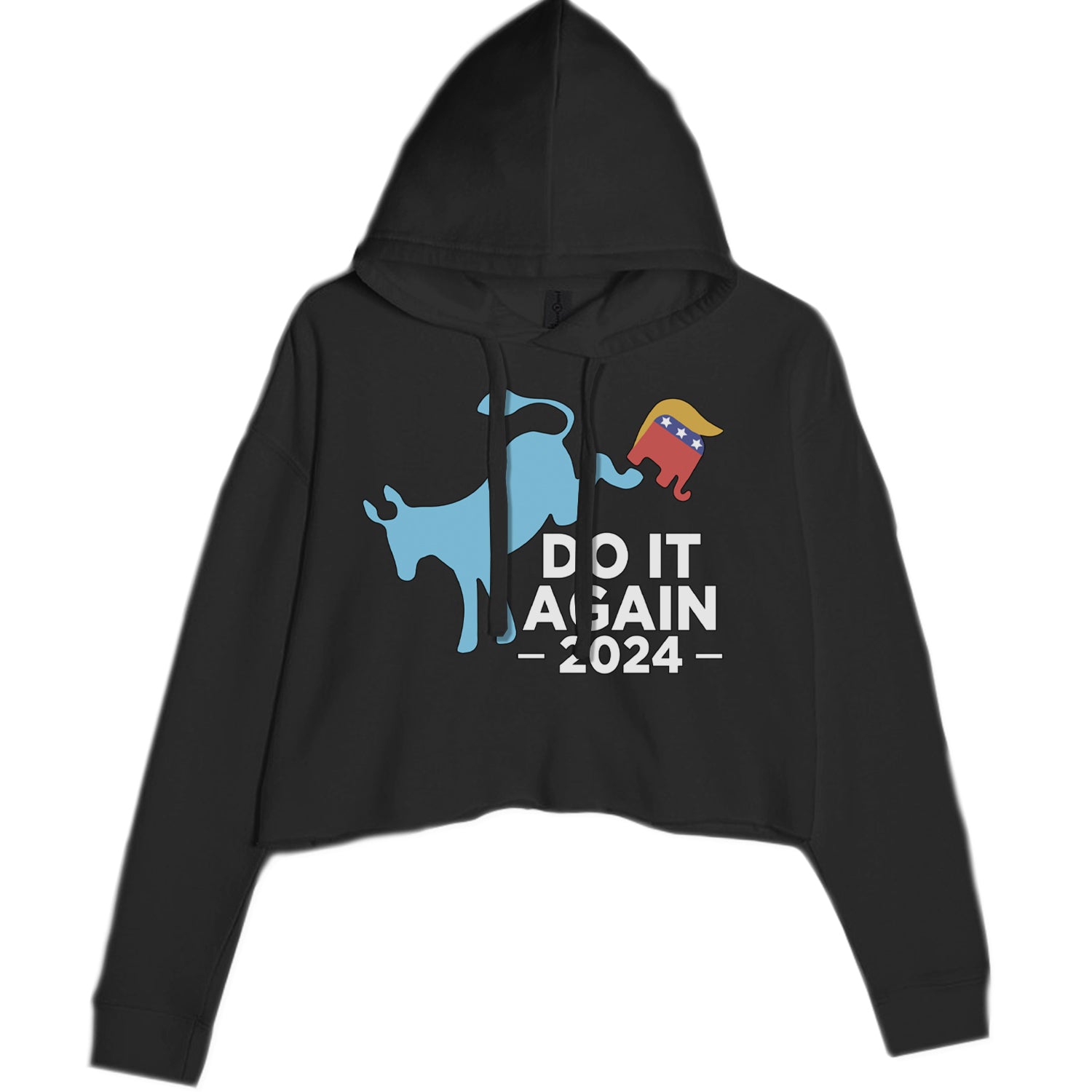 Do It Again - Democratic Donkey Kicking Republicans 2024 Political Humor Cropped Hoodie Sweatshirt Charcoal Grey