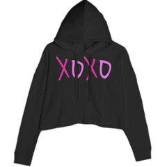 XOXO Pink Print Cropped Hoodie Sweatshirt Black