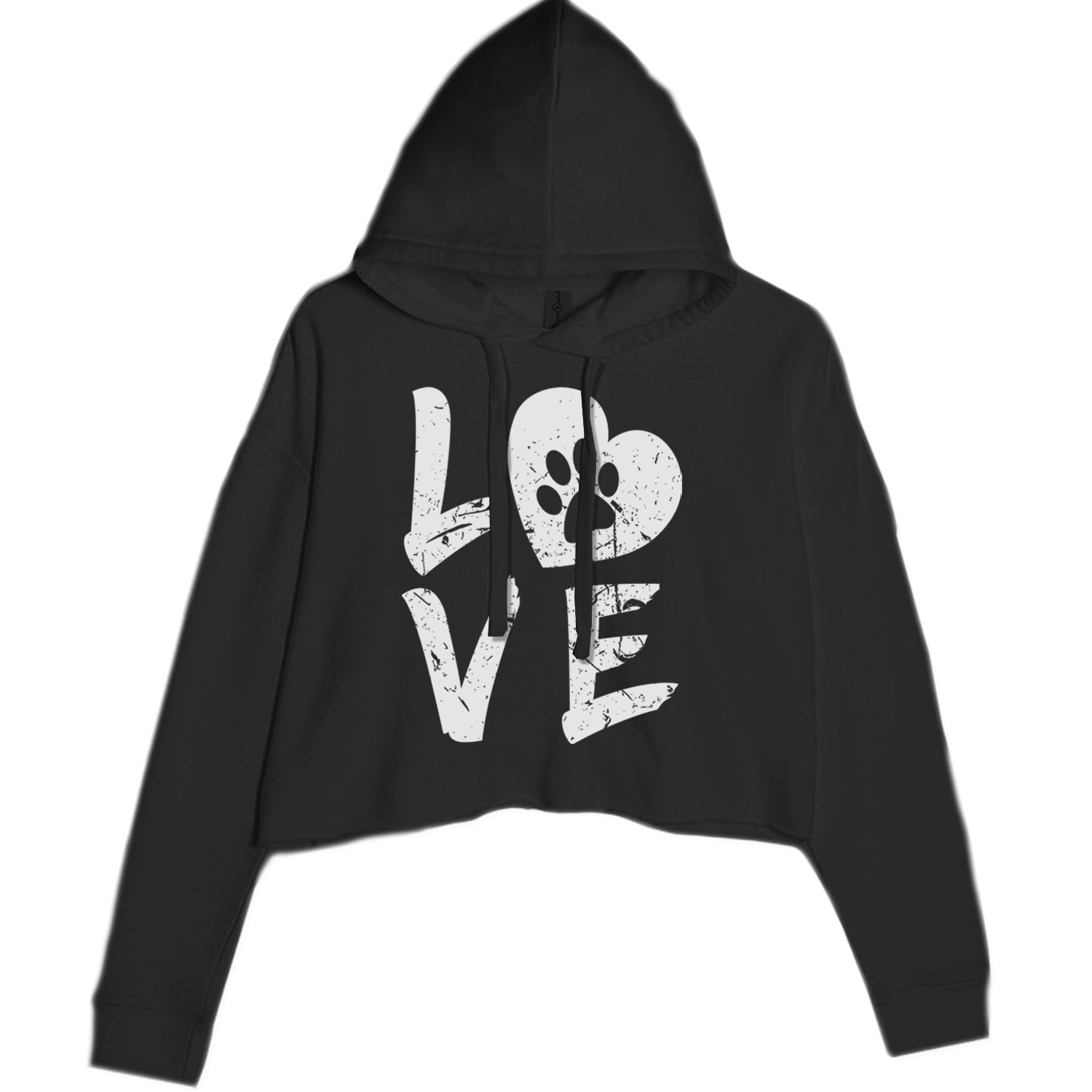 I Love My Dog Paw Print  Cropped Hoodie Sweatshirt Black