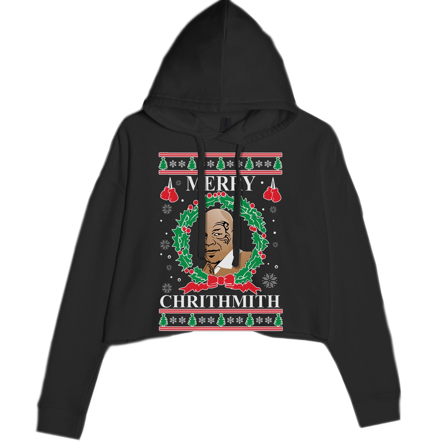 Merry Chrithmith Ugly Christmas Cropped Hoodie Sweatshirt Lavender