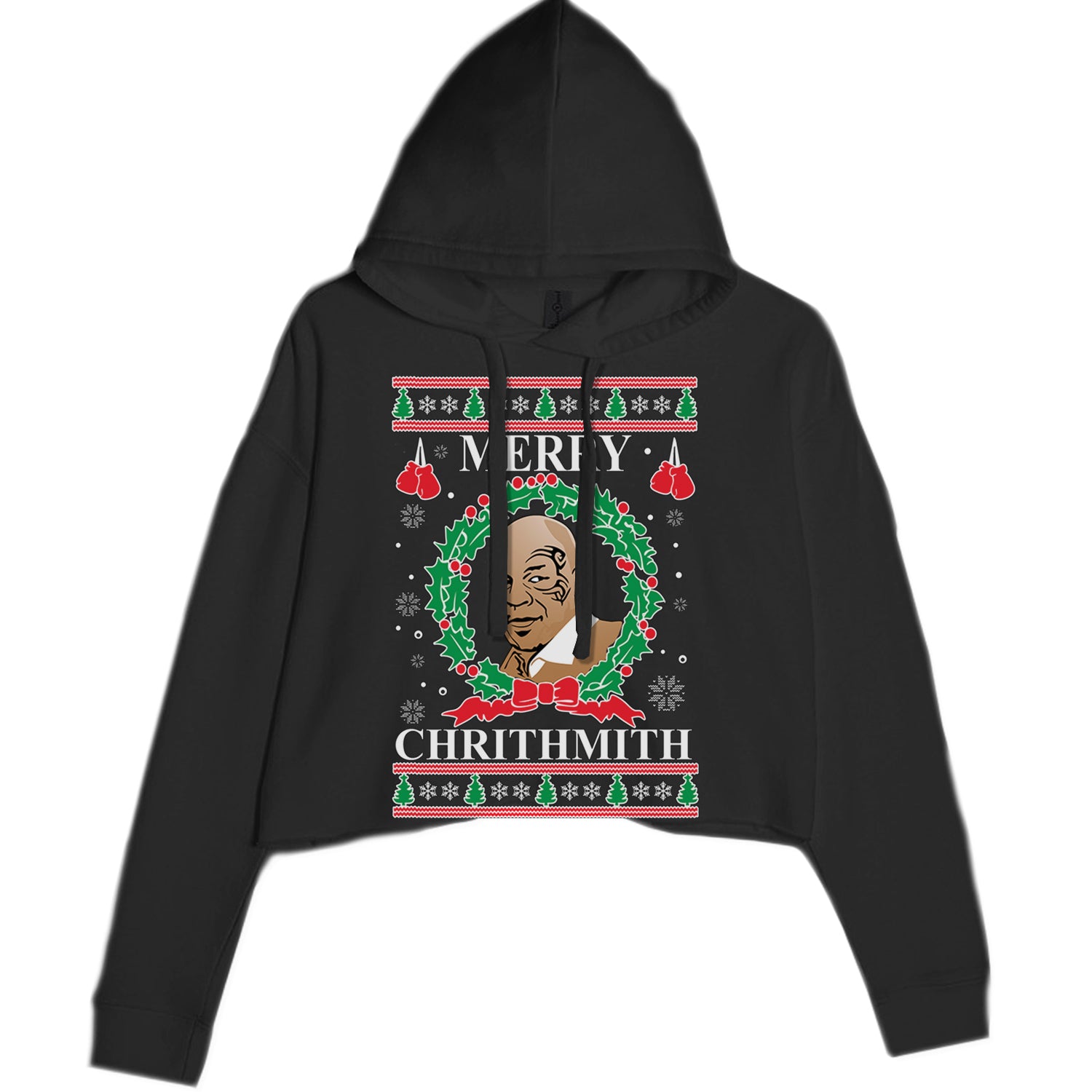 Merry Chrithmith Ugly Christmas Cropped Hoodie Sweatshirt Black