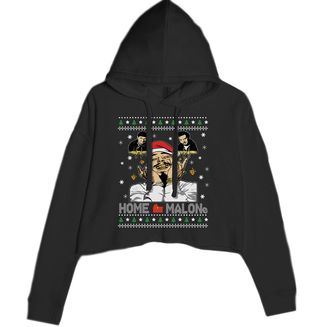 Home Malone Ugly Christmas graphic on Women's Cropped Fleece Hoodie in Black