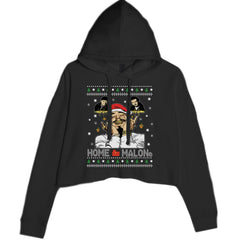Home Malone Ugly Christmas graphic on Women's Cropped Fleece Hoodie in Black