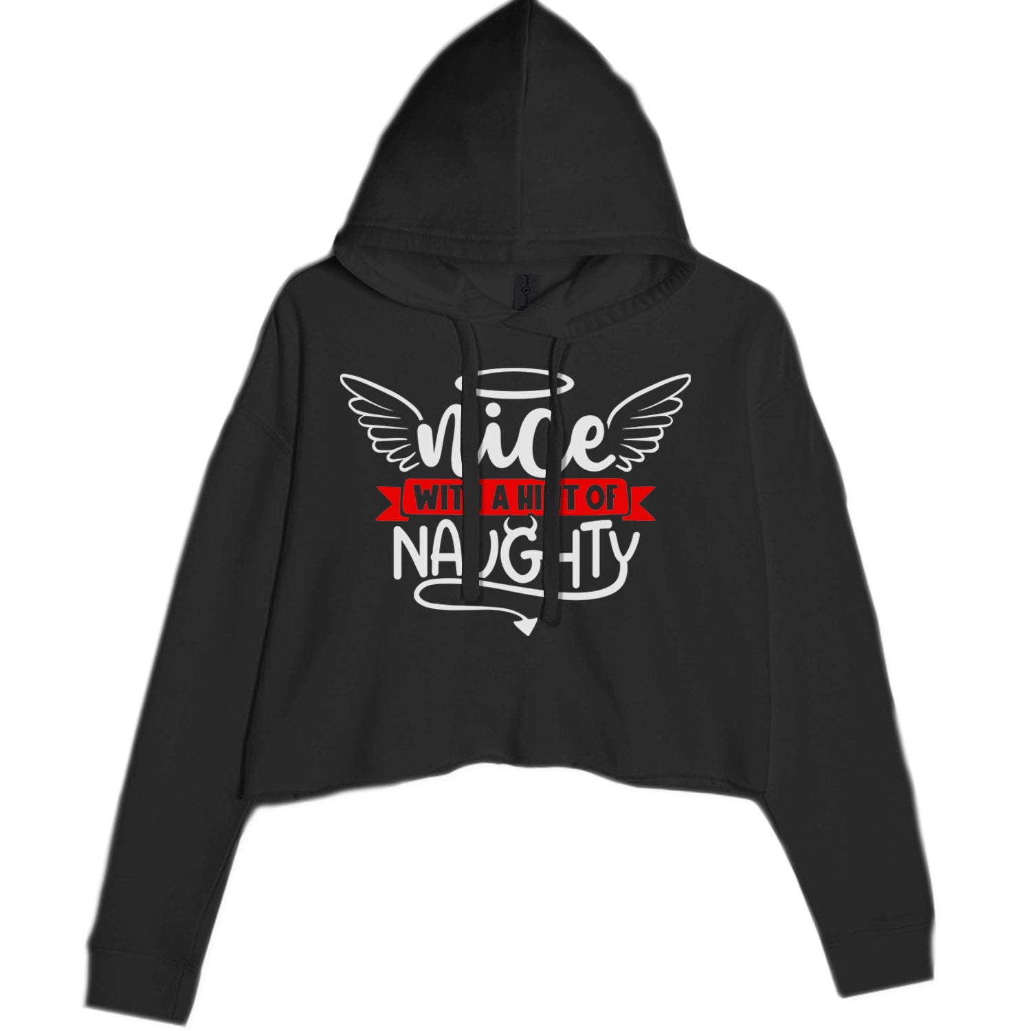 Nice with a Hint of Naughty Christmas Cropped Hoodie Sweatshirt Black