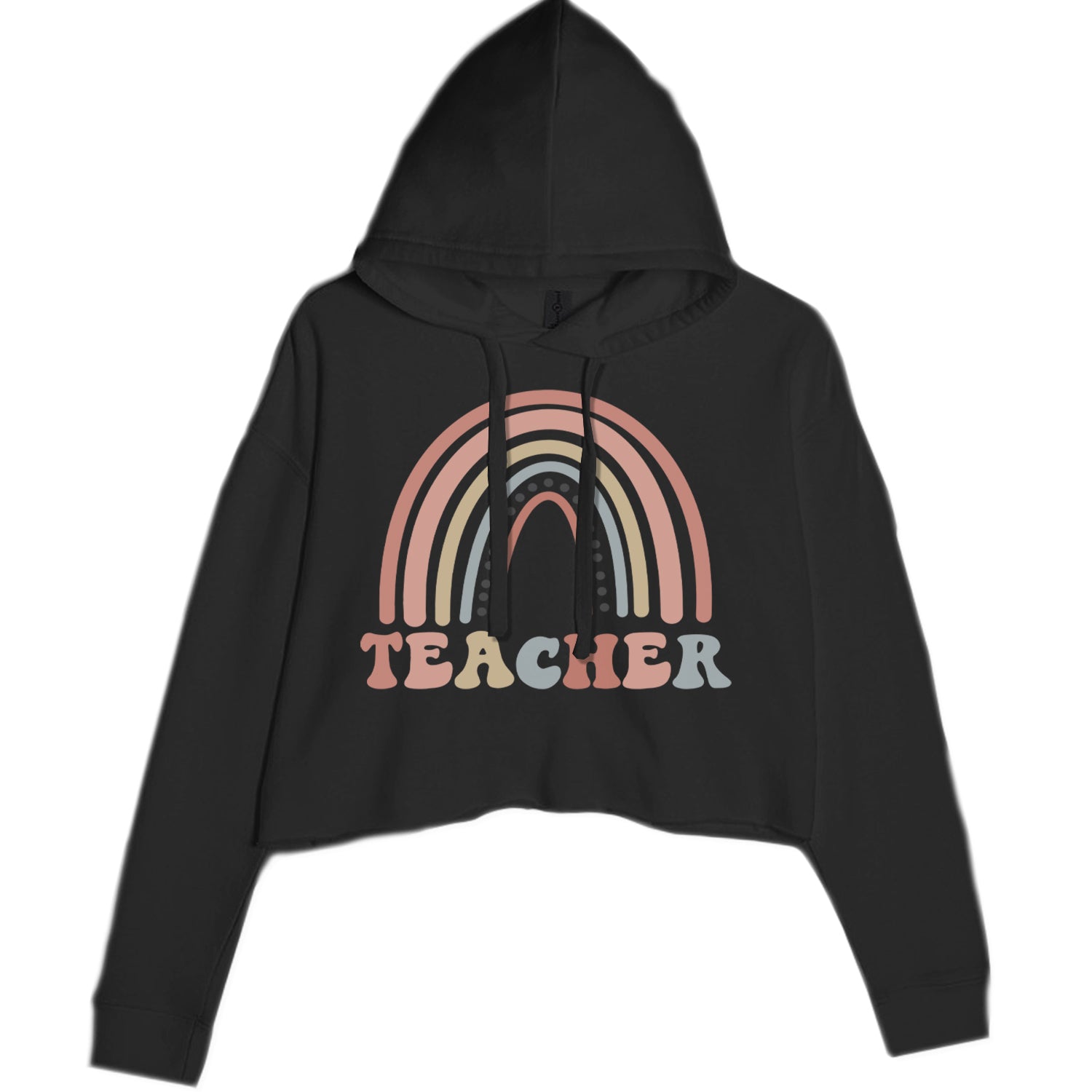 Teacher Pastel Rainbow Cropped Hoodie Sweatshirt Black