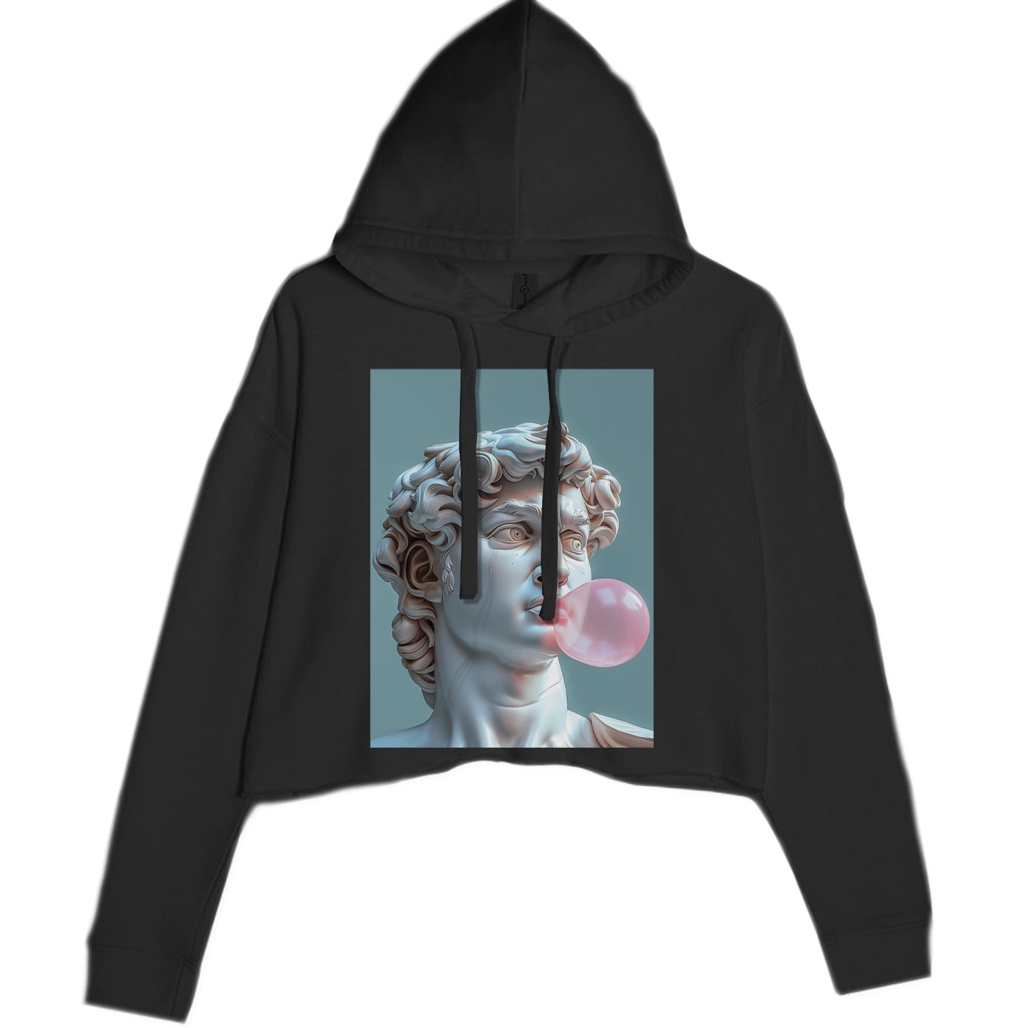 Michelangelo's David with Bubble Gum Contemporary Statue Art Cropped Hoodie Sweatshirt Black