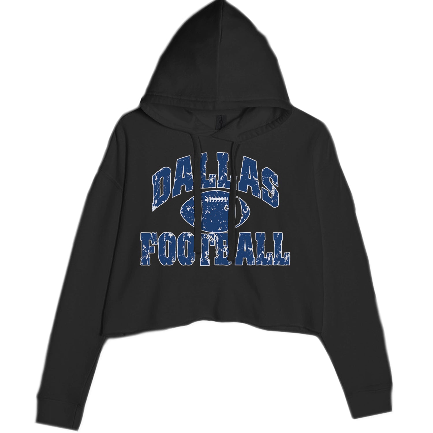 Dallas Distressed Football Cropped Hoodie Sweatshirt Black