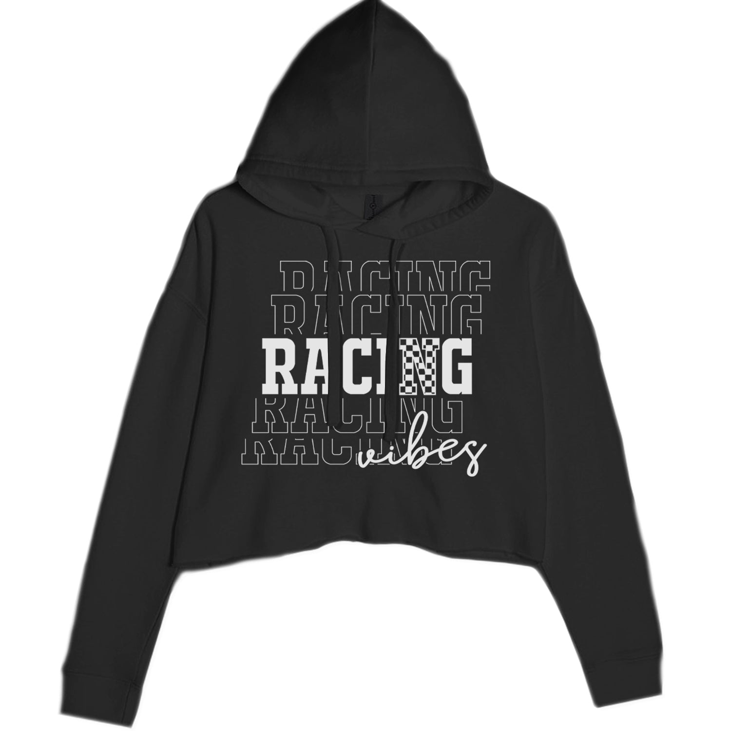 Racing Vibes Cropped Hoodie Sweatshirt Black