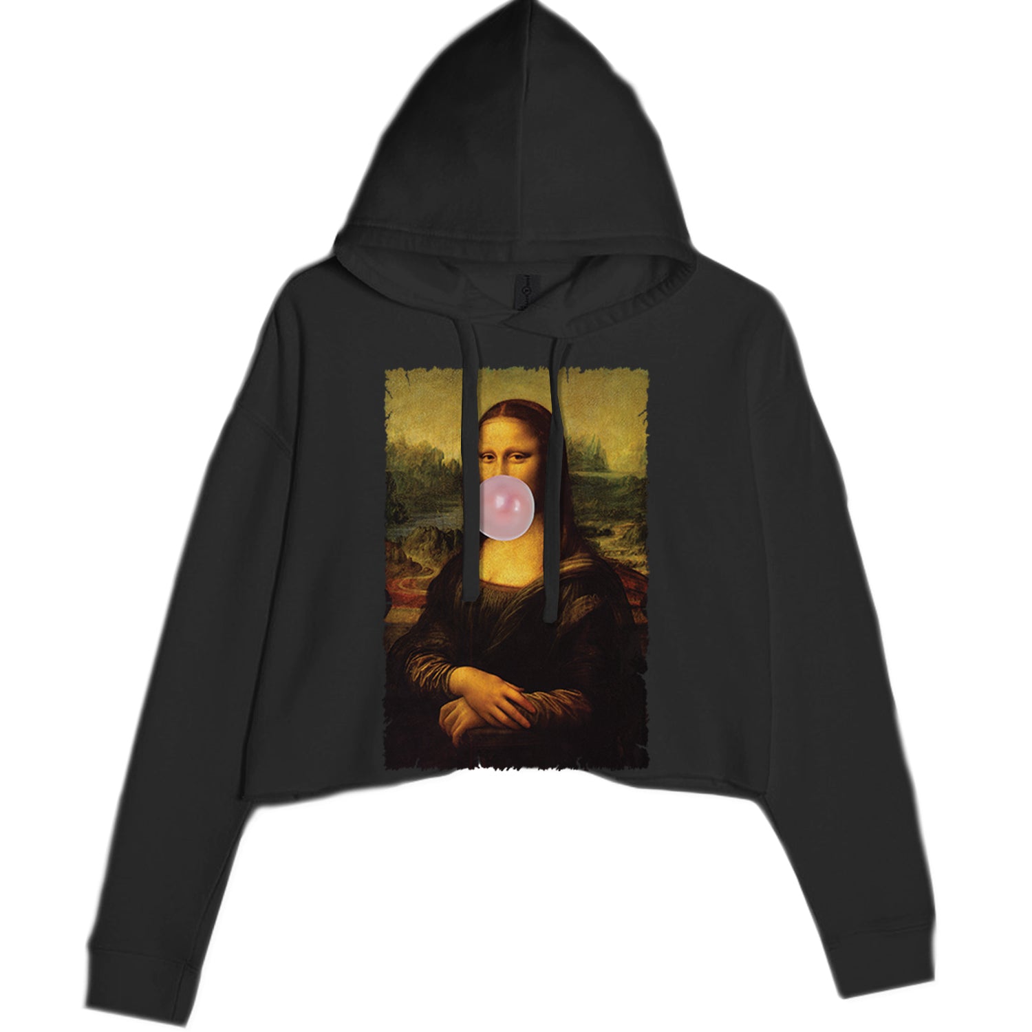 Mona Lisa Smile Pink Bubble Gum Da Vinci Icon Cropped Hoodie Sweatshirt Black