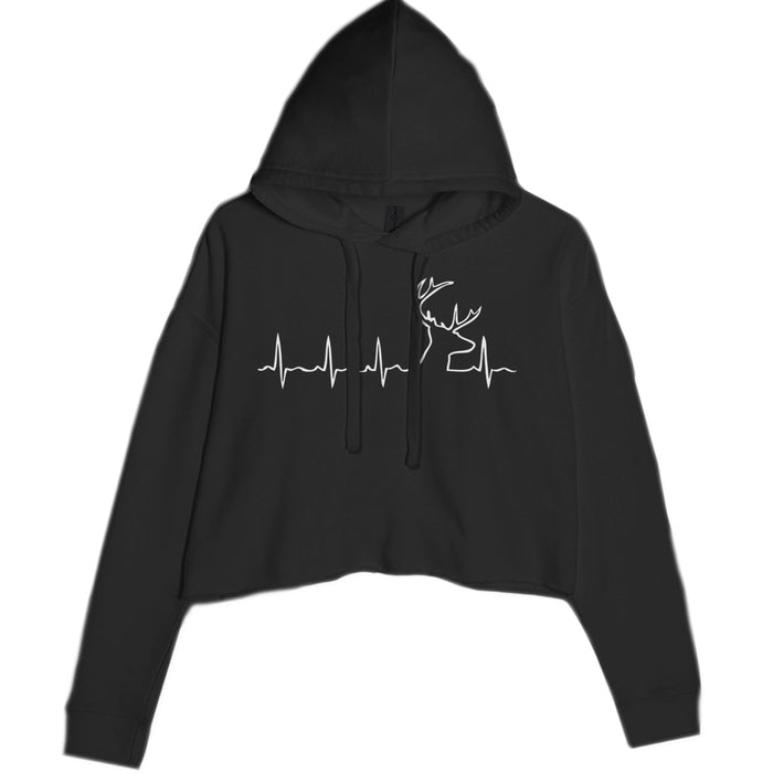 Hunting Heartbeat Deer Hunter Buck Stag Antlers  Cropped Hoodie Sweatshirt