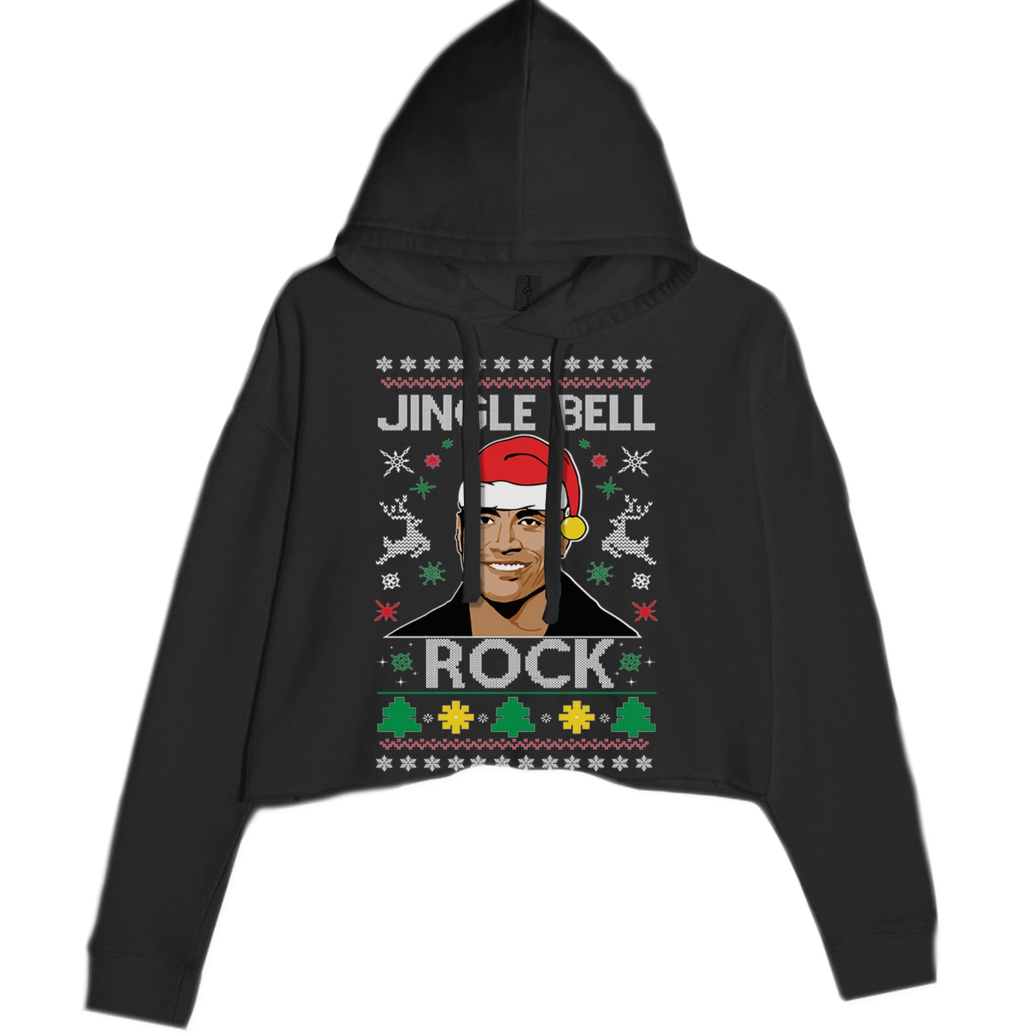 Jingle Bell Rock Ugly Christmas Cropped Hoodie Sweatshirt Black