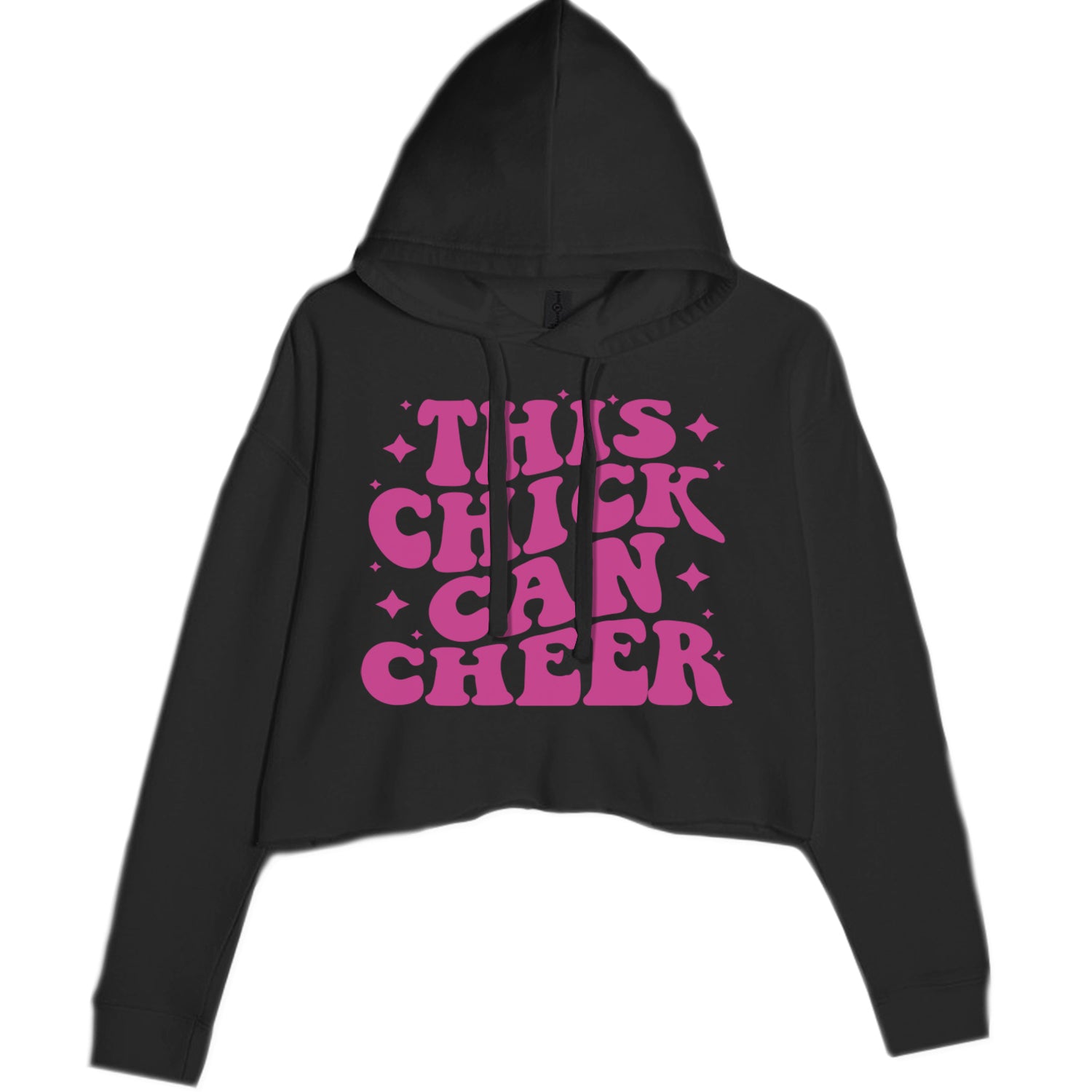 This Chick Can Cheer Cropped Hoodie Sweatshirt Black