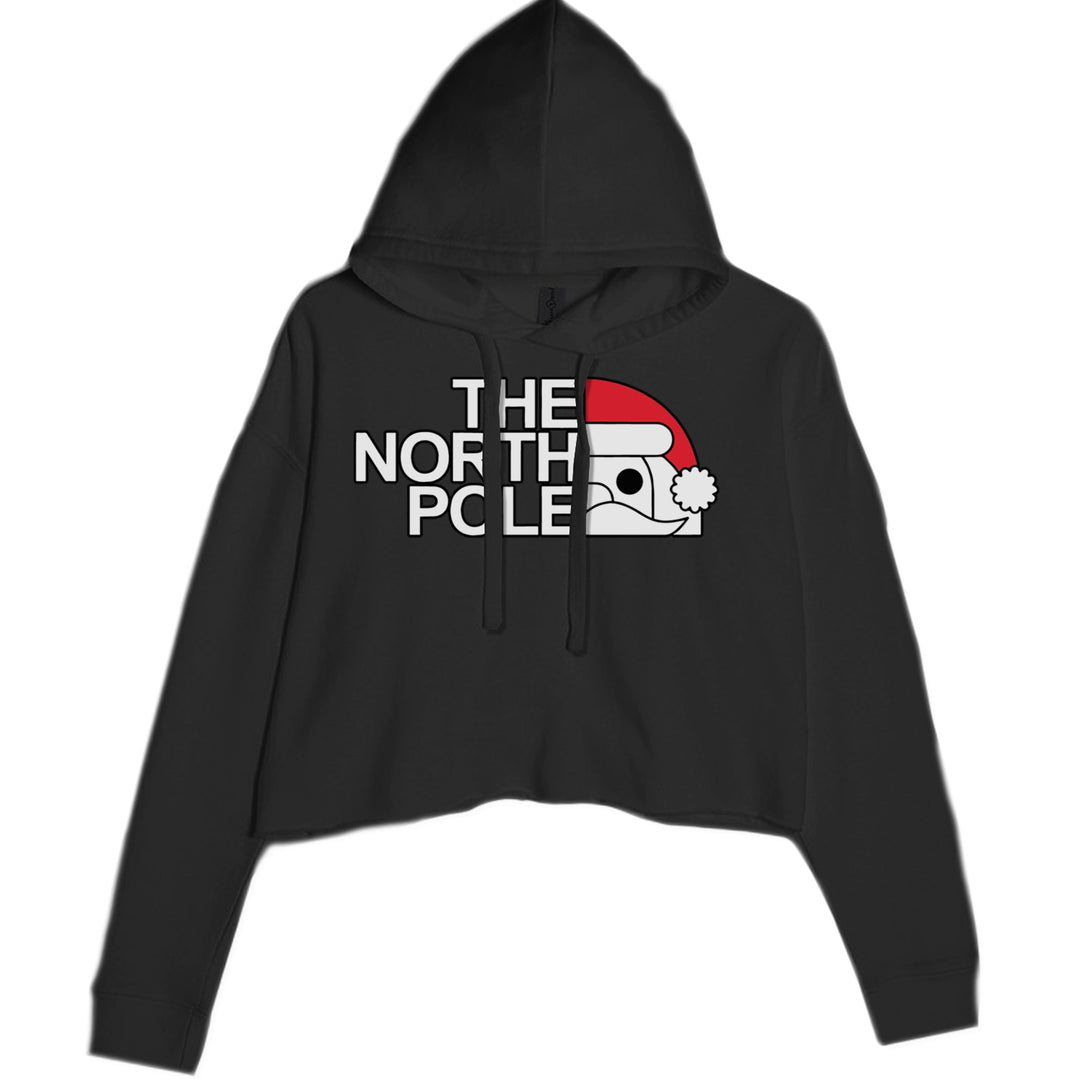 The North Pole Santa Face Cropped Hoodie Sweatshirt Black