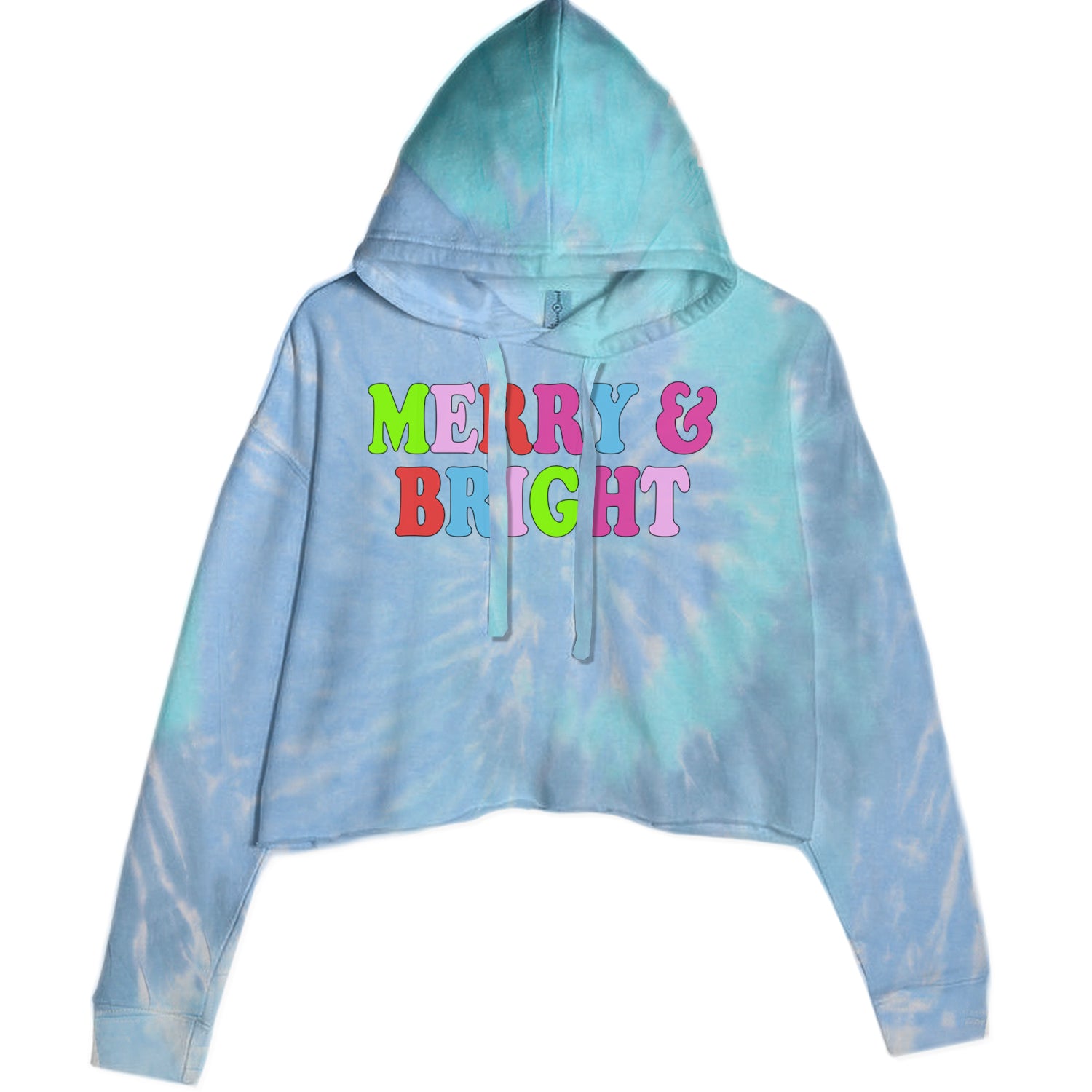 Merry and Bright Festive Christmas Holiday Cropped Hoodie Sweatshirt Blue Clouds