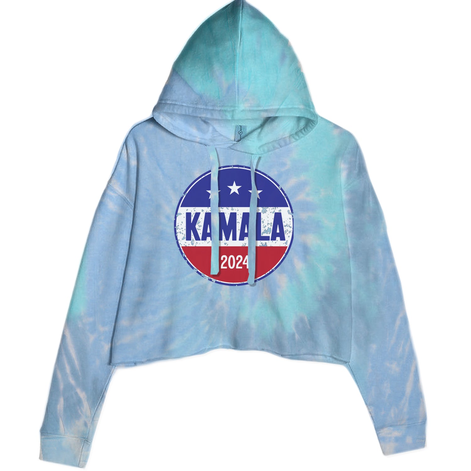 Kamala Badge 2024 - Kamala Harris For President 2024 Cropped Hoodie Sweatshirt Blue Clouds