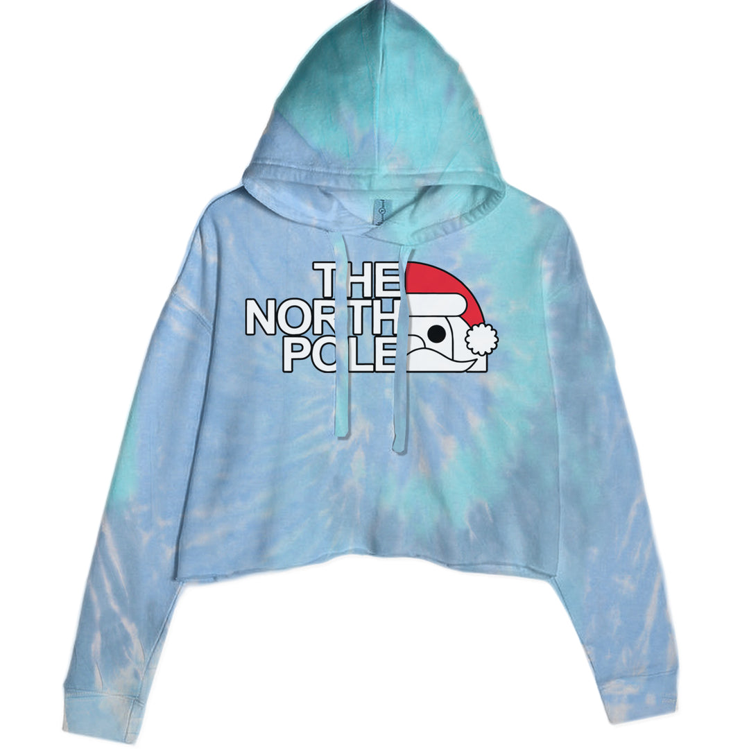 The North Pole Santa Face Cropped Hoodie Sweatshirt Blue Clouds
