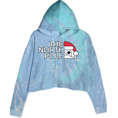 The North Pole Santa Face Cropped Hoodie Sweatshirt Blue Clouds