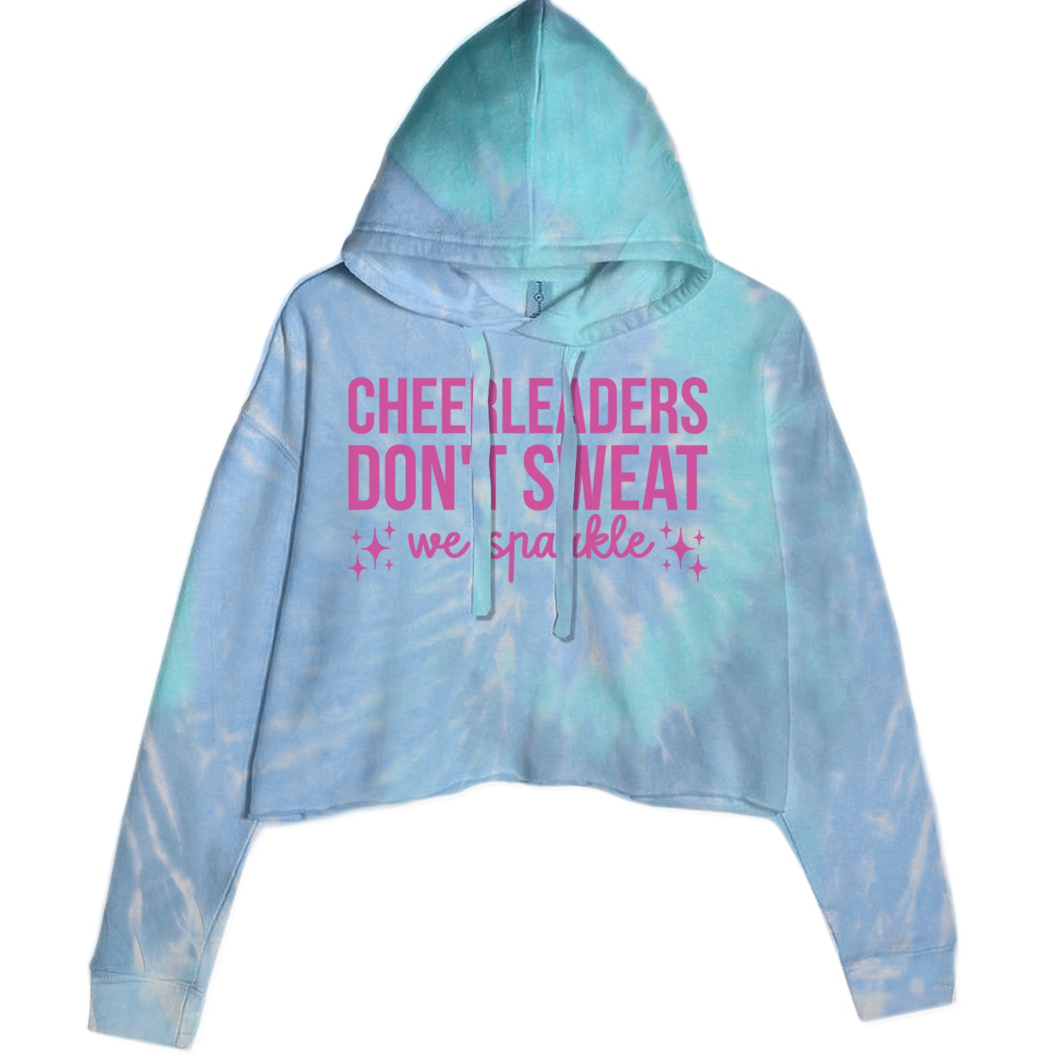 Cheerleaders Don't Sweat, We Sparkle Cropped Hoodie Sweatshirt Blue Clouds