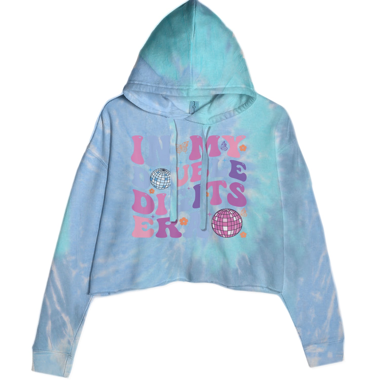 In My Double Digits Era Retro 10 Year Old 10th Birthday Cropped Hoodie Sweatshirt Blue Clouds