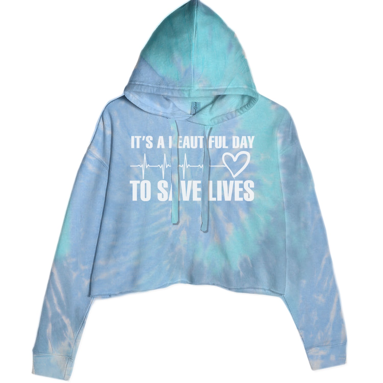 It's A Beautiful Day To Save Lives Nurse Doctor EKG Cropped Hoodie Sweatshirt Blue Clouds