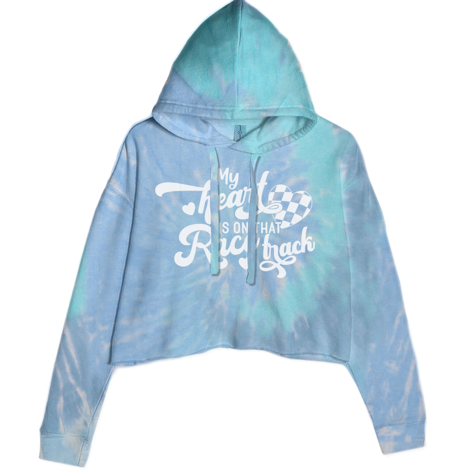 My Heart Is On That Race Track Cropped Hoodie Sweatshirt Blue Clouds