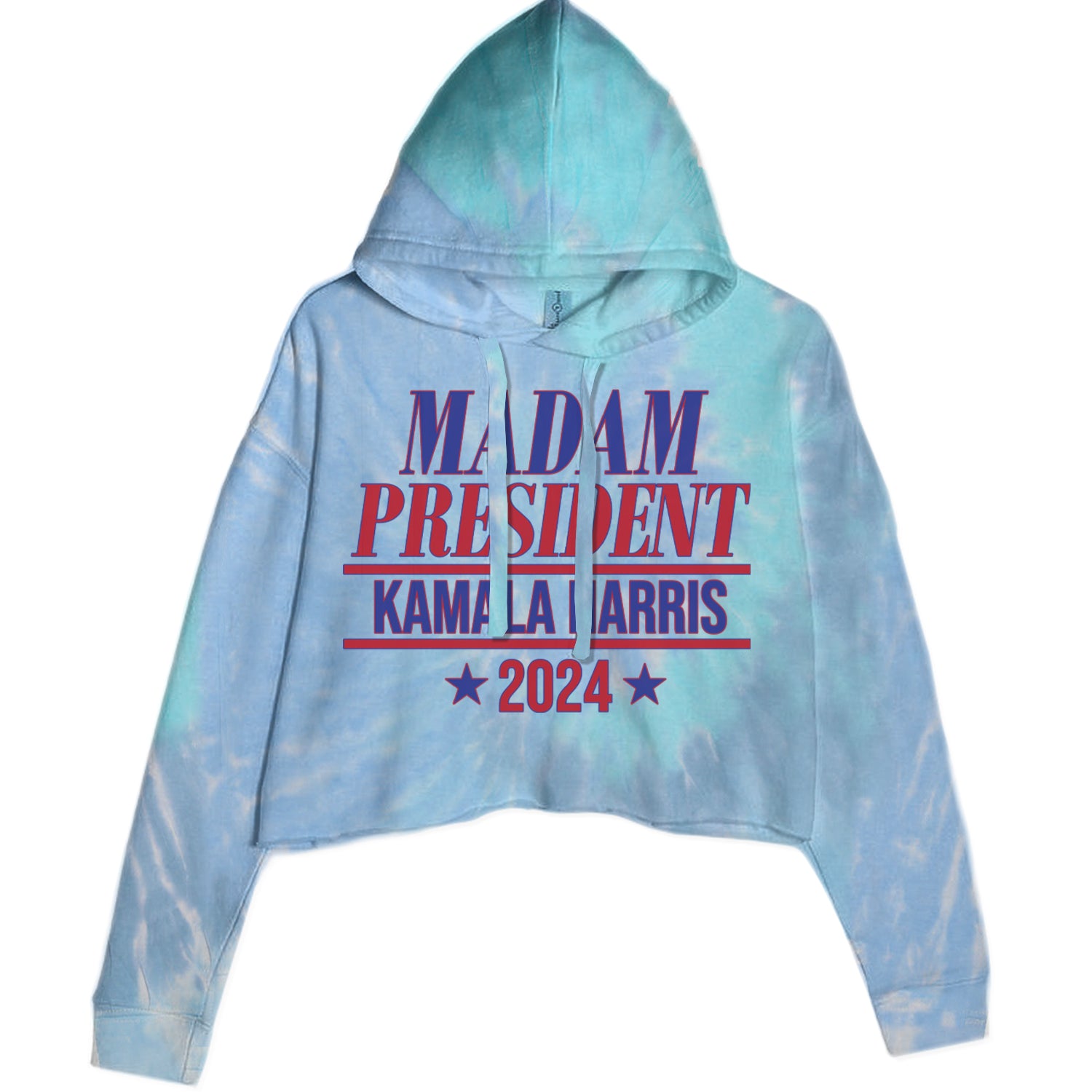 Madam President - Support kamala Harris For President 2024 Cropped Hoodie Sweatshirt Blue Clouds