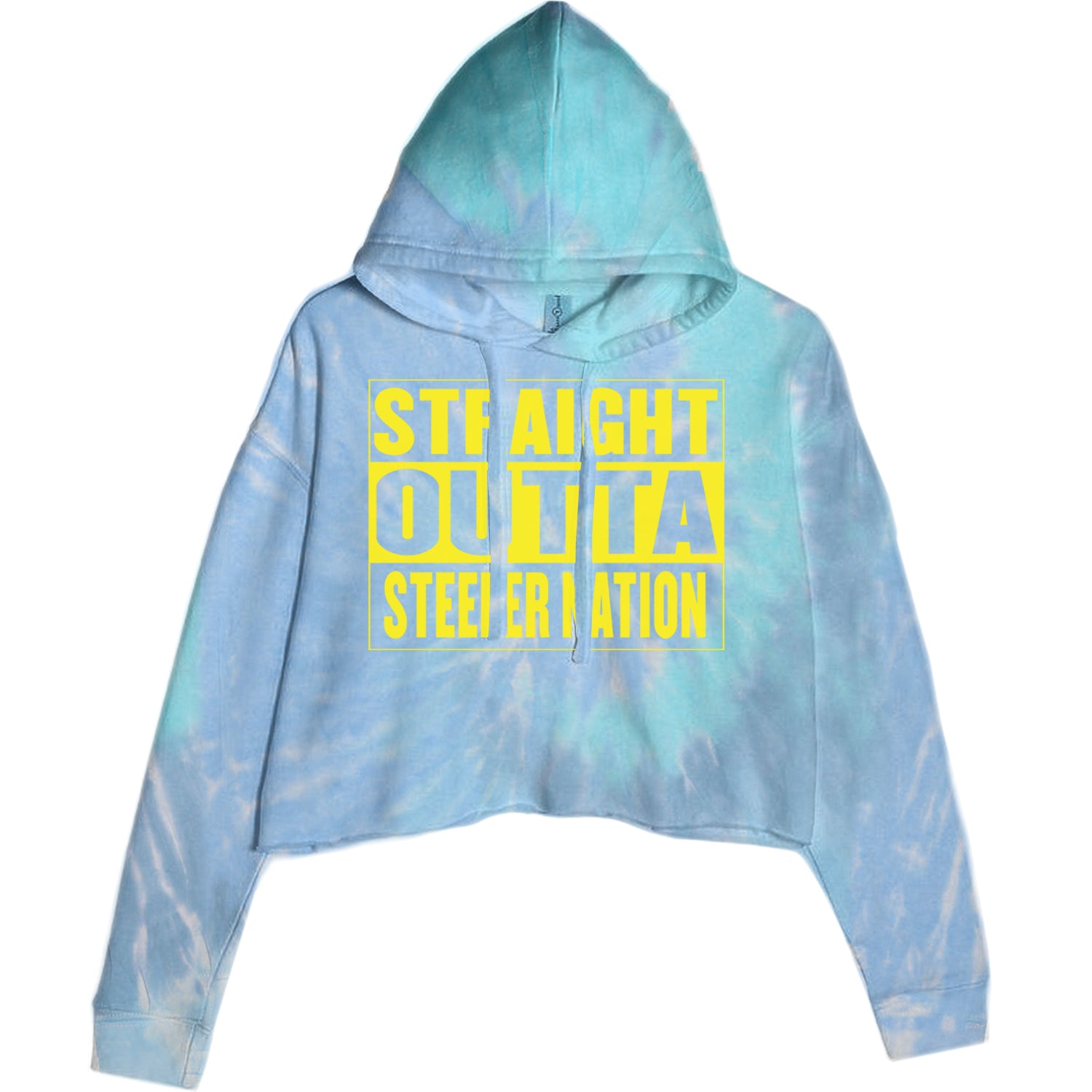 Straight Outta Steeler Nation Football  Cropped Hoodie Sweatshirt Blue Clouds