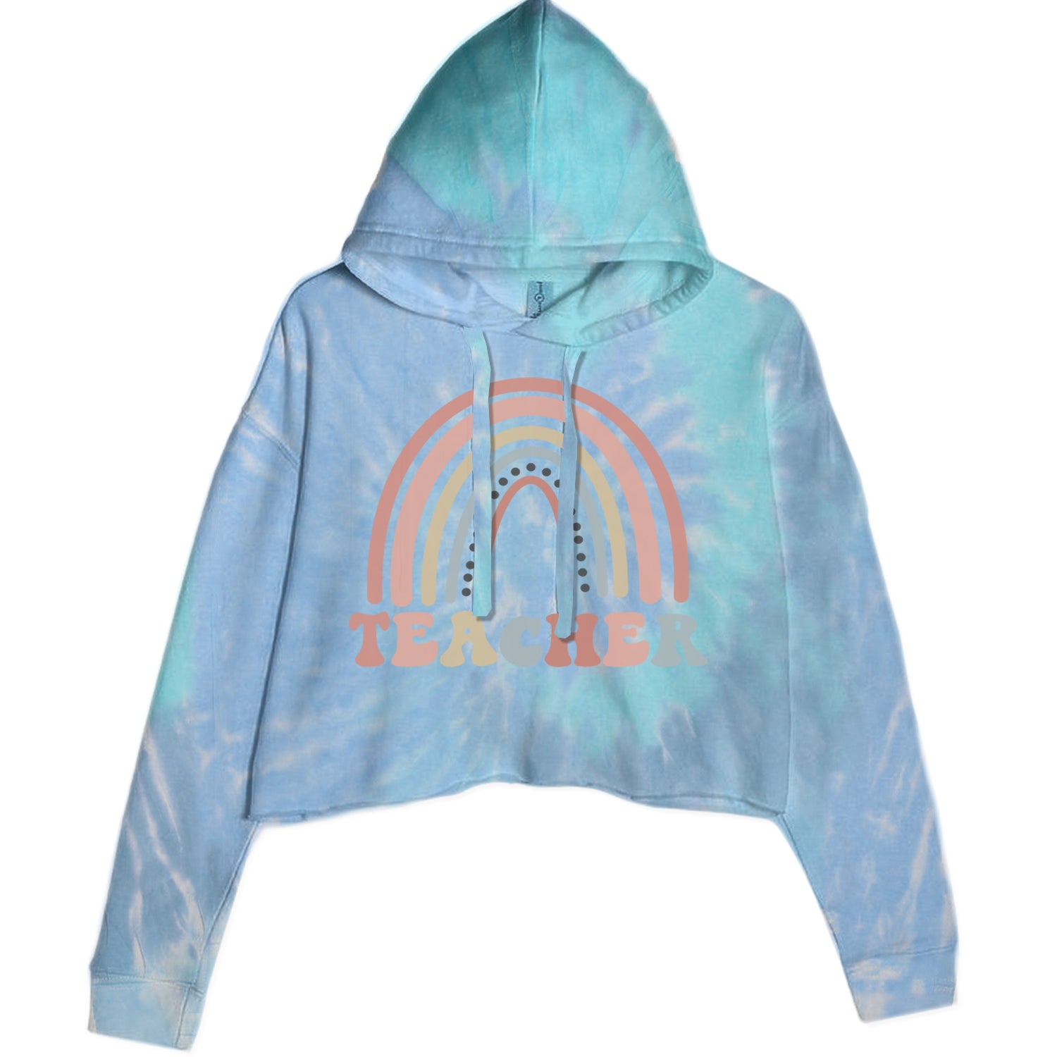 Teacher Pastel Rainbow Cropped Hoodie Sweatshirt Blue Clouds