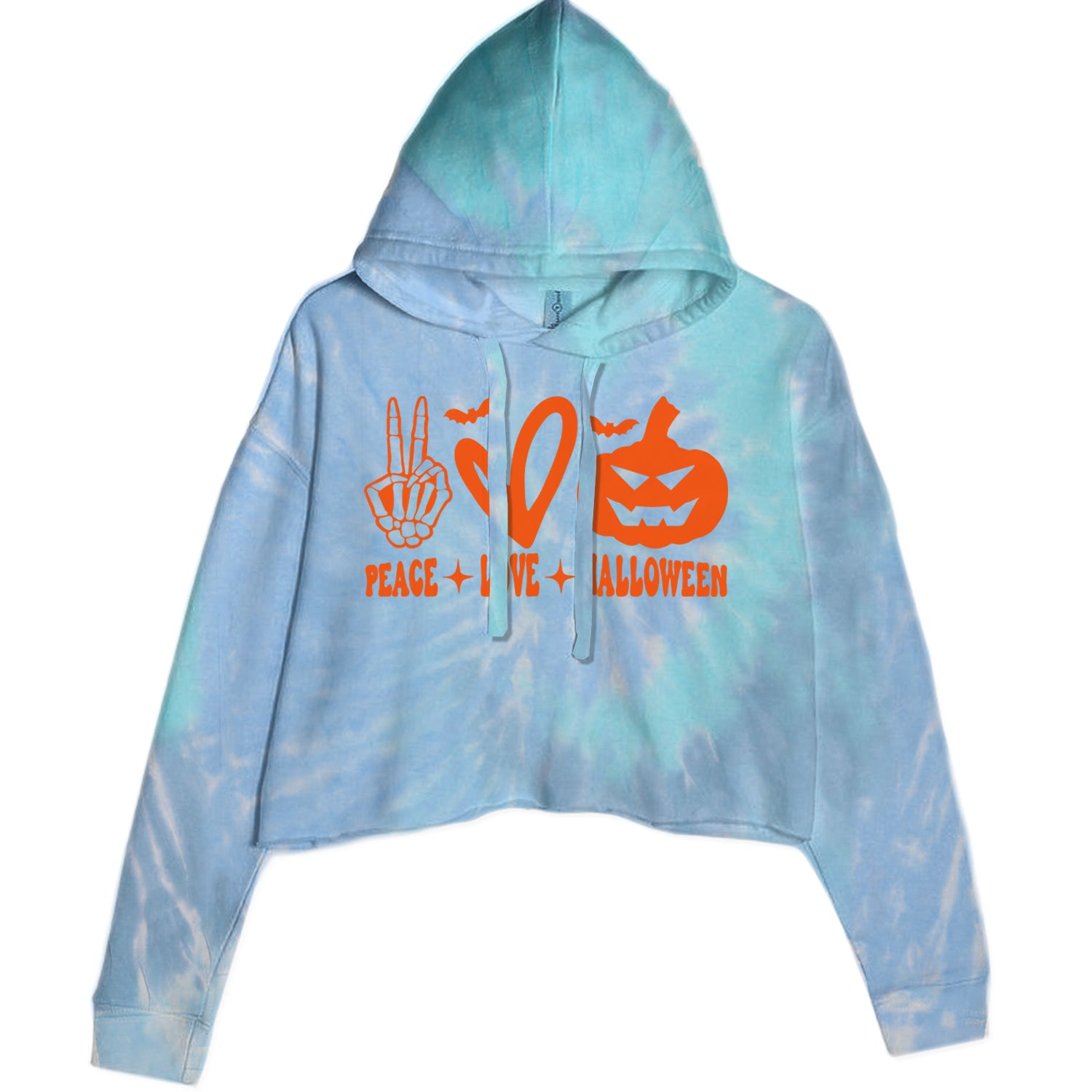 Peace, Love and Halloween Cropped Hoodie Sweatshirt Blue Clouds